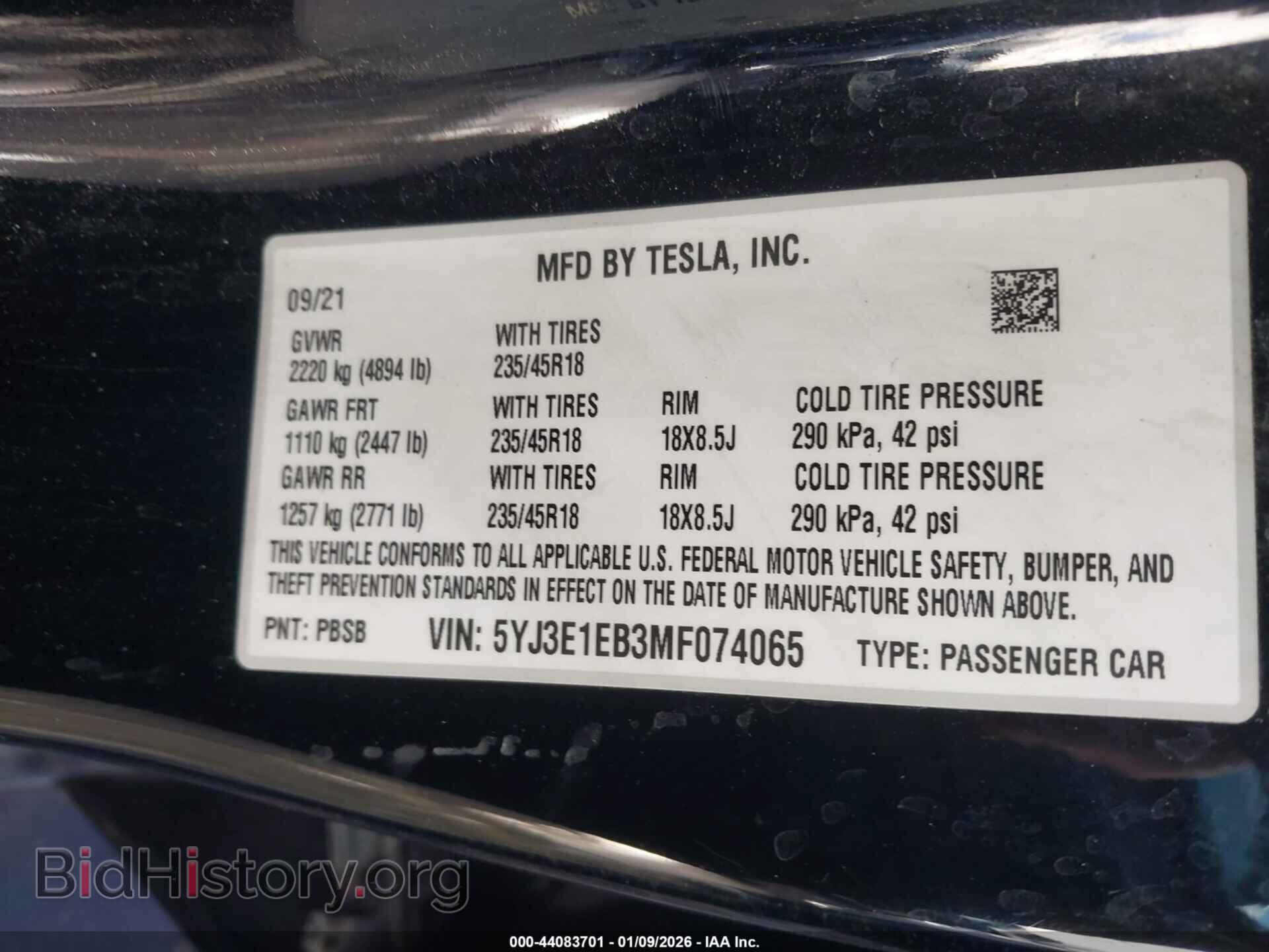 2021 TESLA MODEL 3 - VIN: 5YJ3E1EB3MF074065 - Photo 9