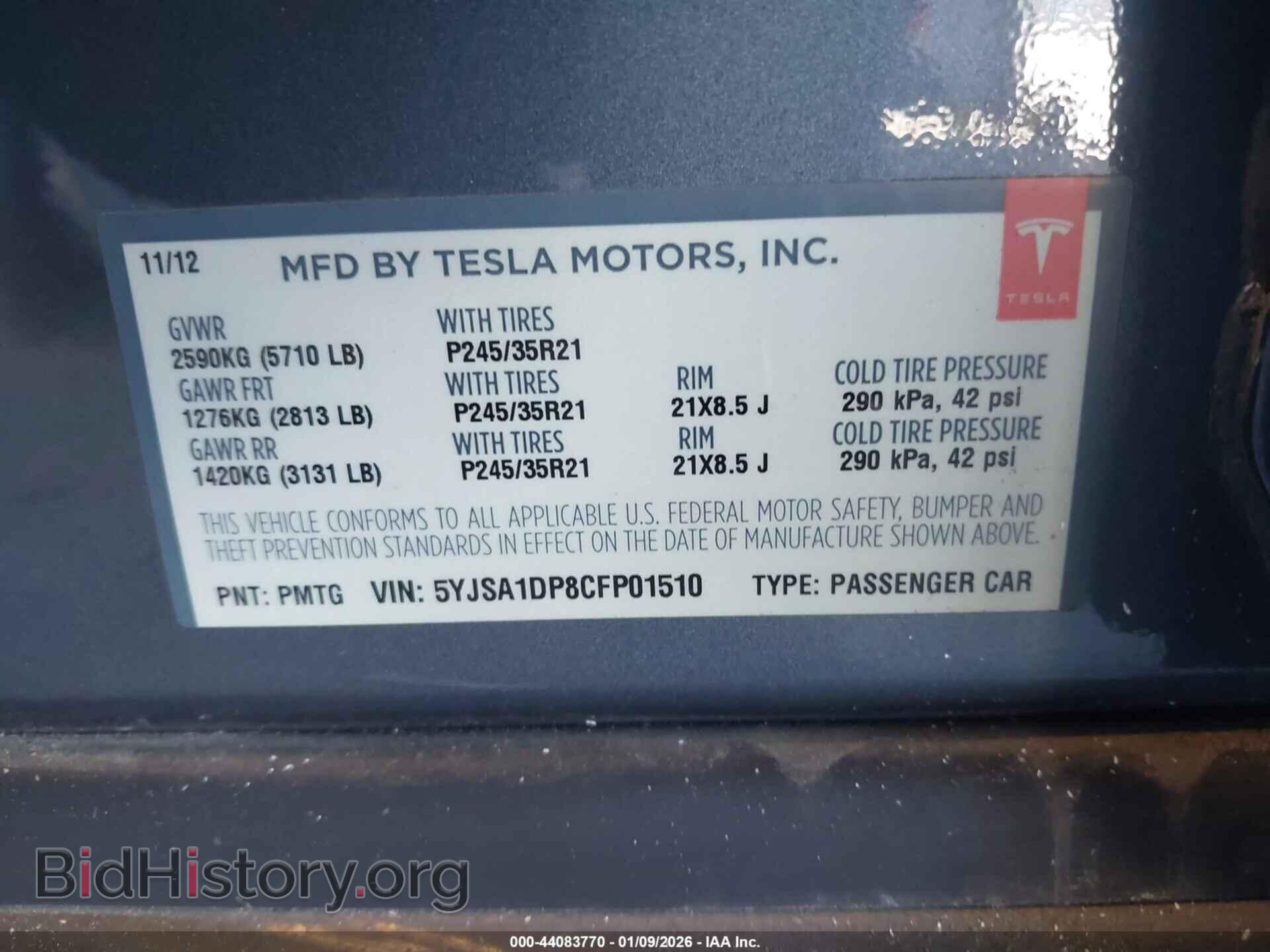 2012 TESLA MODEL S - VIN: 5YJSA1DP8CFP01510 - Photo 9