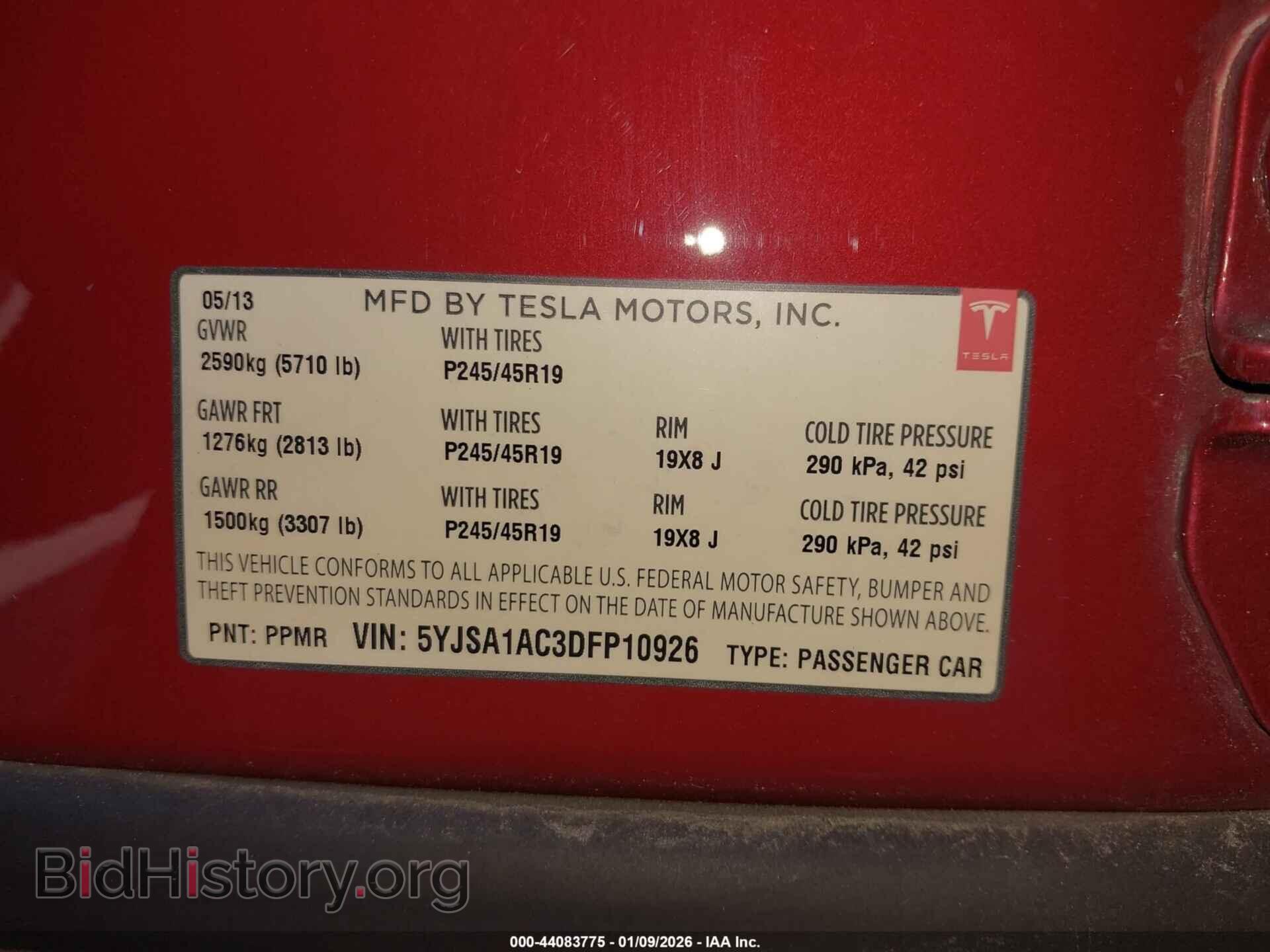 2013 TESLA MODEL S - VIN: 5YJSA1AC3DFP10926 - Фото 9