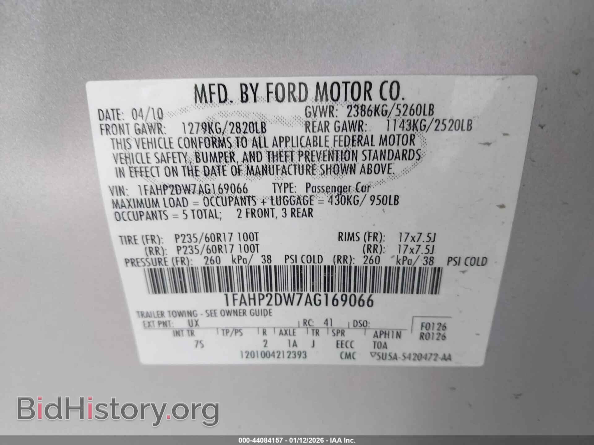 2010 FORD TAURUS - VIN: 1FAHP2DW7AG169066 - Фото 9