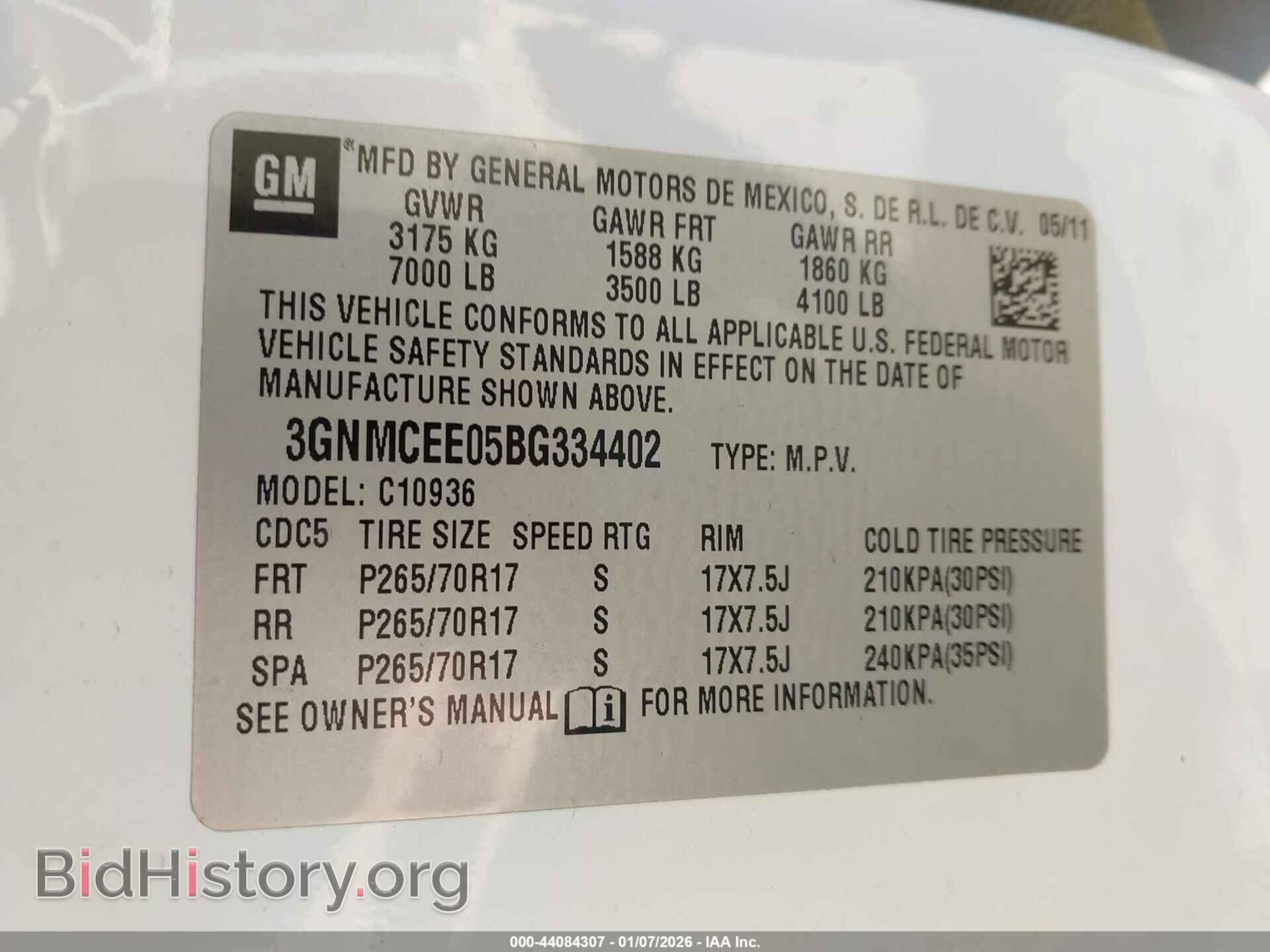 2011 CHEVROLET AVALANCHE 1500 - VIN: 3GNMCEE05BG334402 - Фото 9