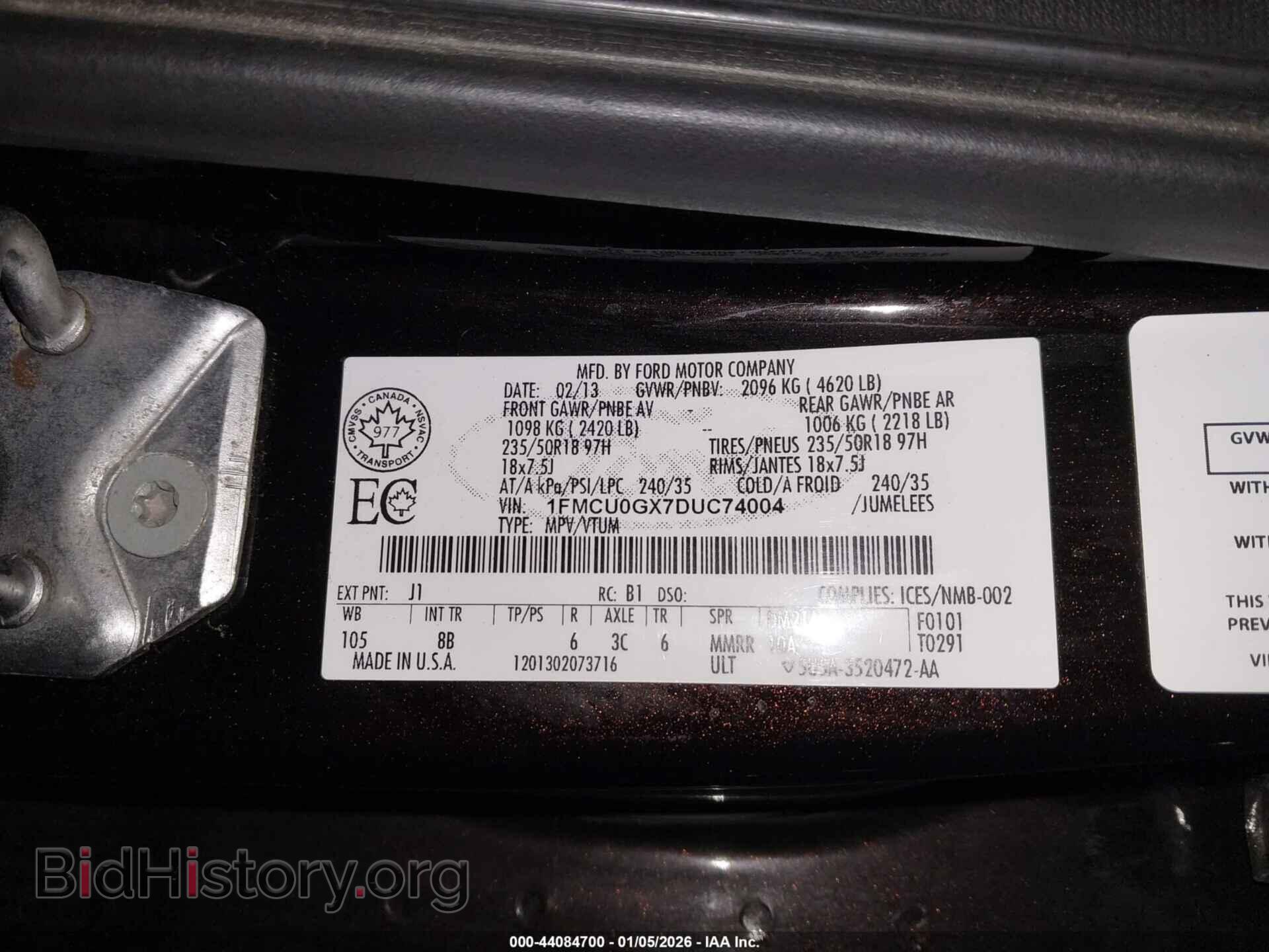 2013 FORD ESCAPE - VIN: 1FMCU0GX7DUC74004 - Фото 9