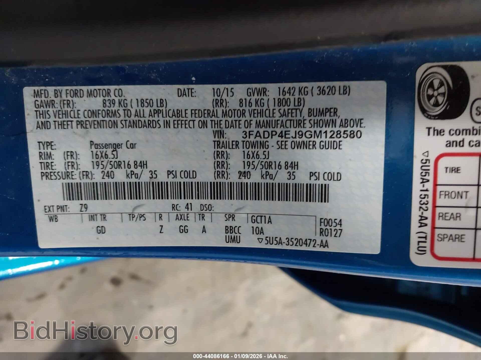 2016 FORD FIESTA - VIN: 3FADP4EJ9GM128580 - Фото 9