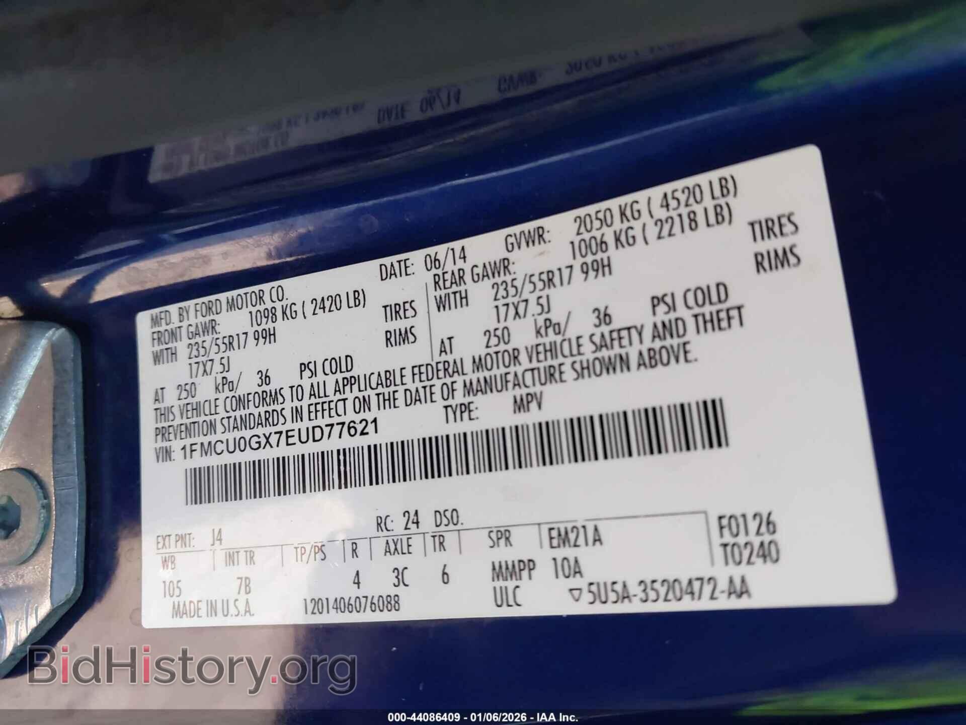 2014 FORD ESCAPE - VIN: 1FMCU0GX7EUD77621 - Фото 9