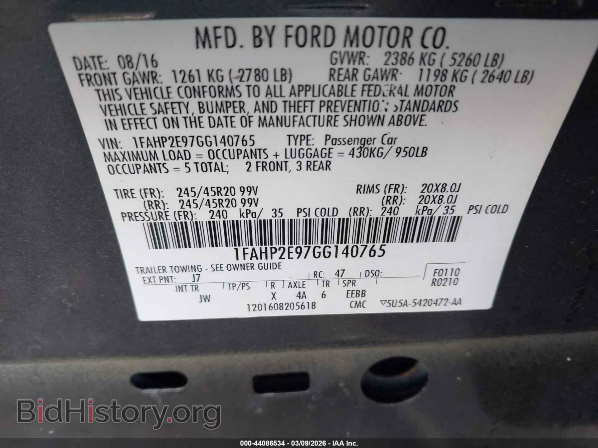 2016 FORD TAURUS - VIN: 1FAHP2E97GG140765 - Photo 9