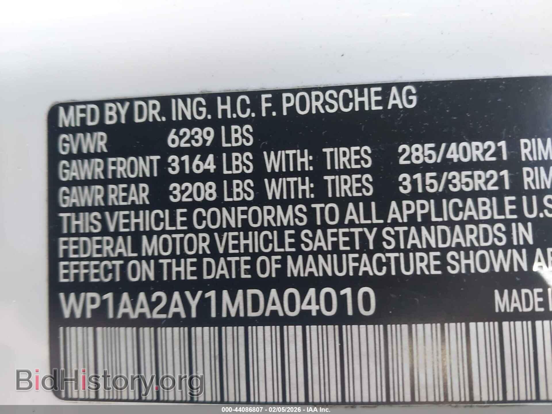 2021 PORSCHE CAYENNE - VIN: WP1AA2AY1MDA04010 - Фото 9