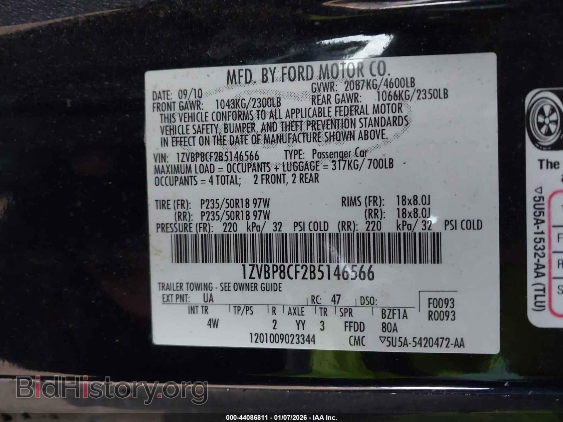 2011 FORD MUSTANG - VIN: 1ZVBP8CF2B5146566 - Фото 9