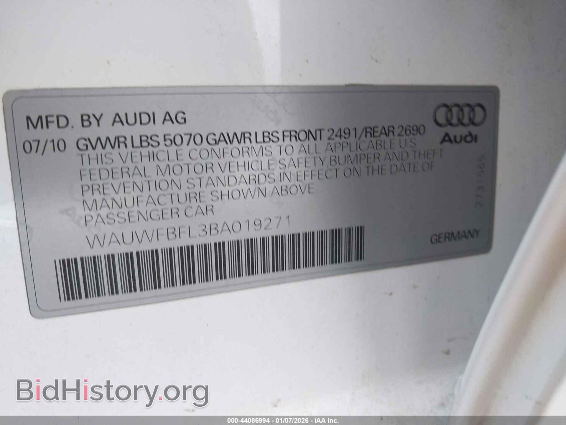 2011 AUDI A4 - VIN: WAUWFBFL3BA019271 - Photo 9