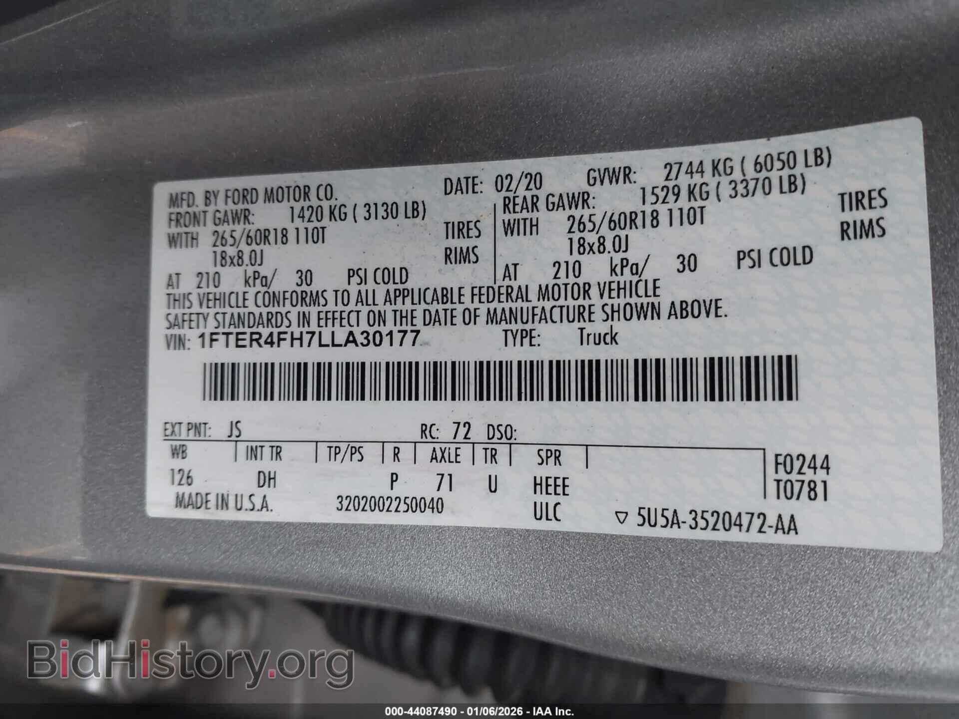 2020 FORD RANGER - VIN: 1FTER4FH7LLA30177 - Фото 9