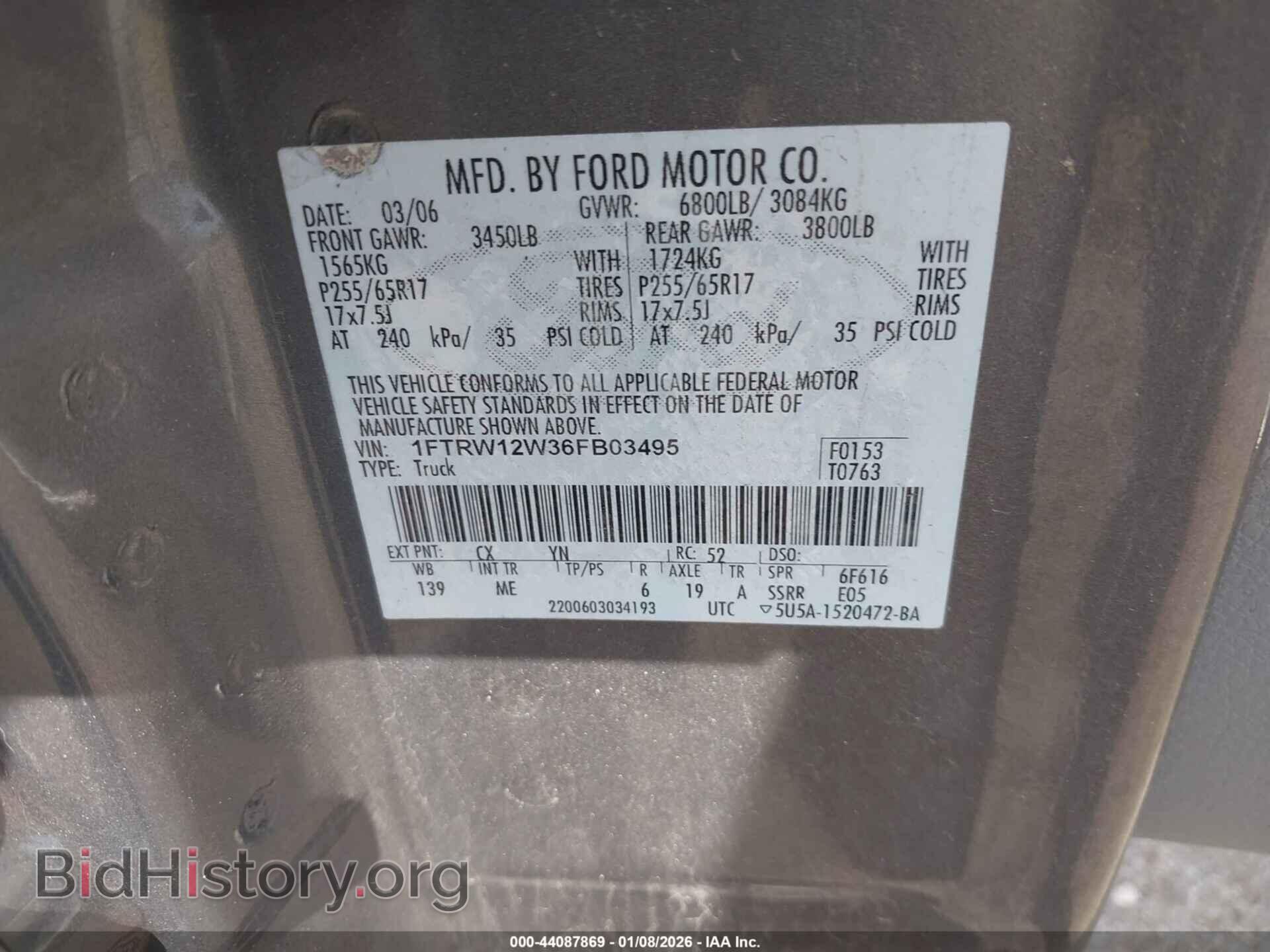 2006 FORD F-150 - VIN: 1FTRW12W36FB03495 - Фото 9