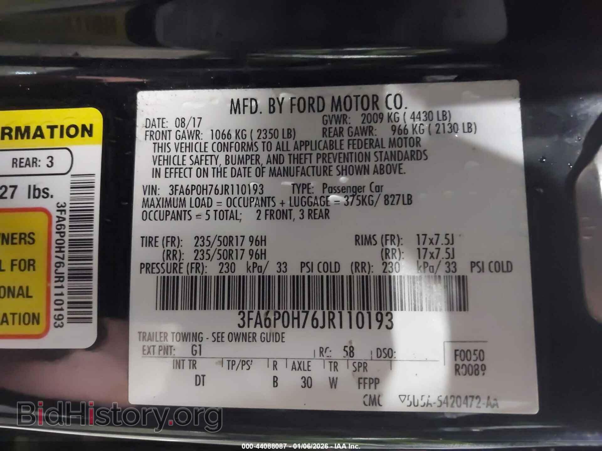2018 FORD FUSION - VIN: 3FA6P0H76JR110193 - Фото 9