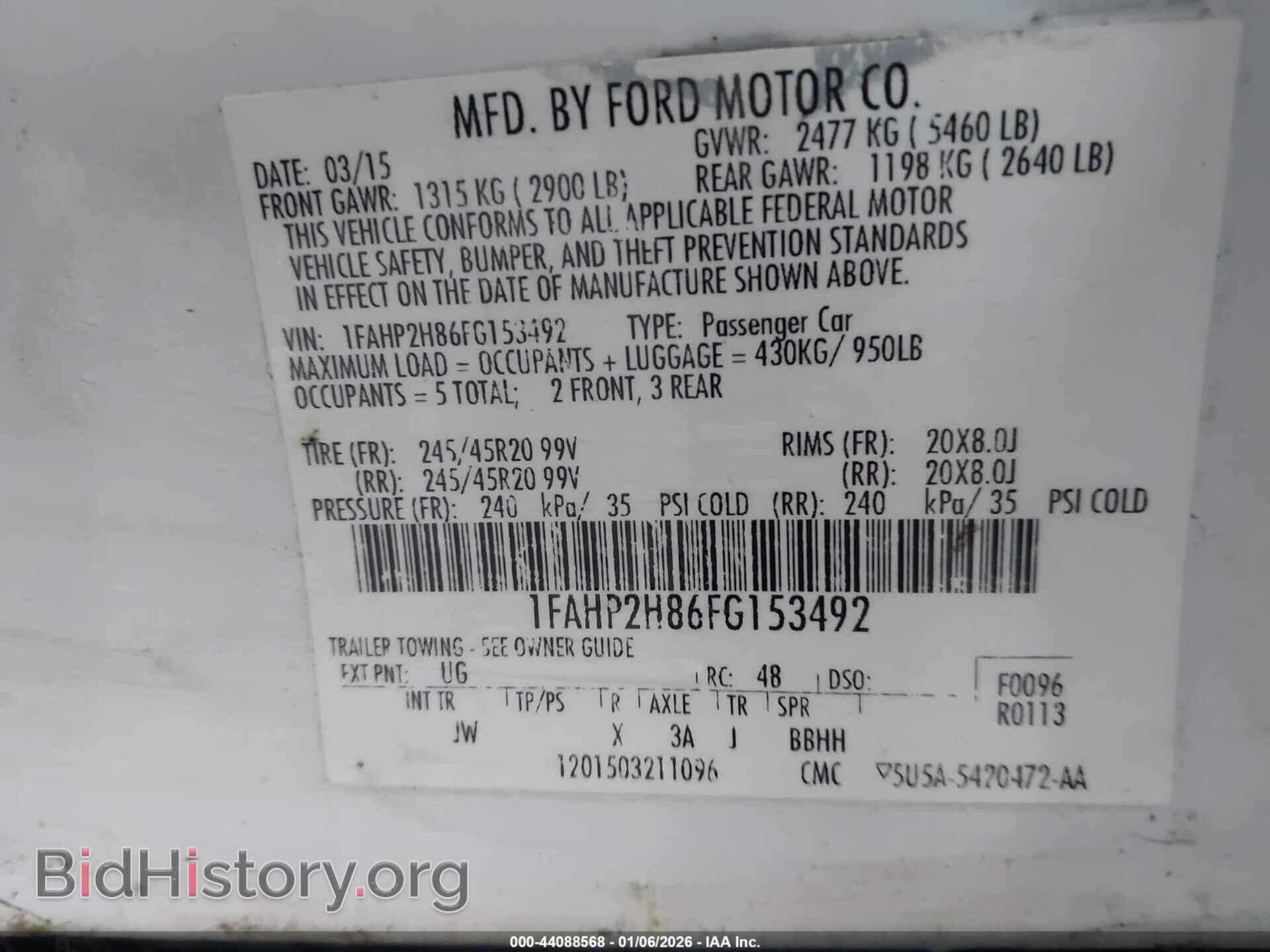 2015 FORD TAURUS - VIN: 1FAHP2H86FG153492 - Фото 9