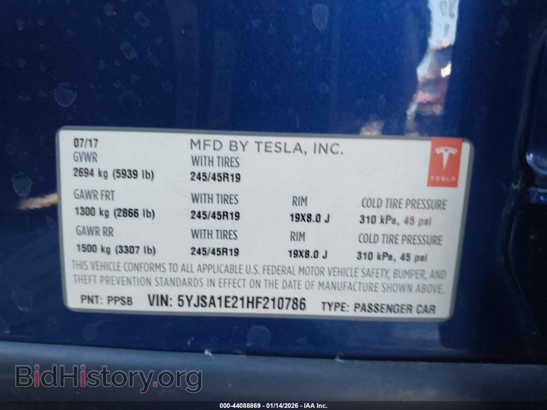 2017 TESLA MODEL S - VIN: 5YJSA1E21HF210786 - Фото 9