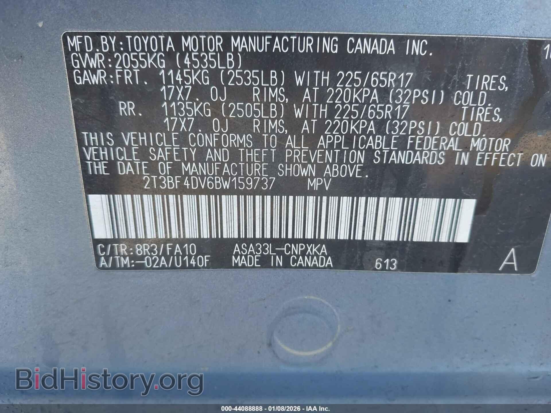2011 TOYOTA RAV4 - VIN: 2T3BF4DV6BW159737 - Фото 9