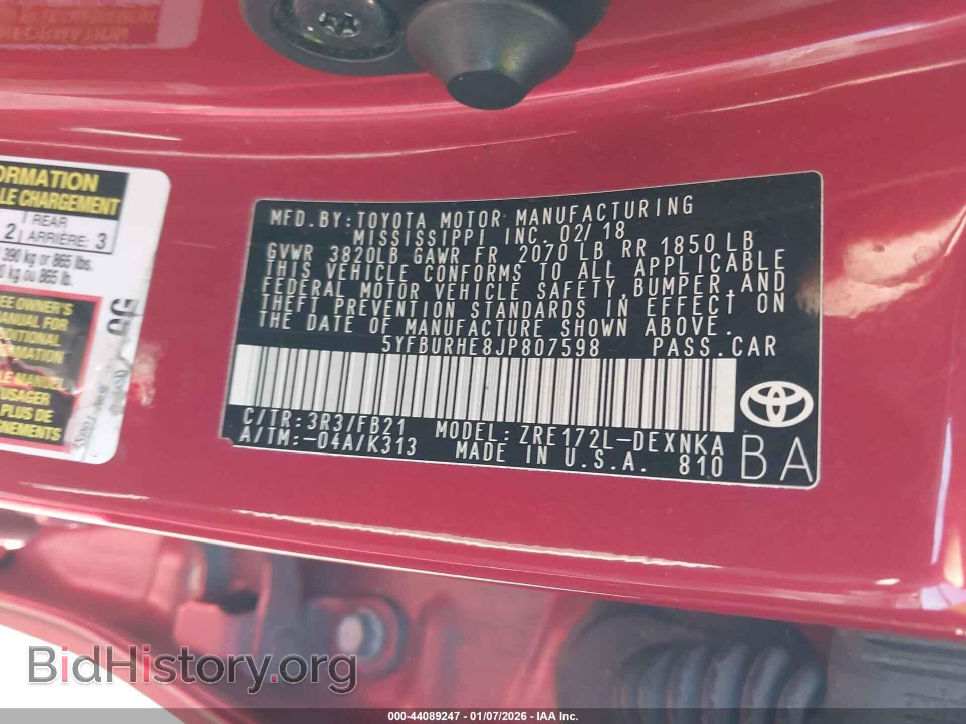 2018 TOYOTA COROLLA - VIN: 5YFBURHE8JP807598 - Фото 9