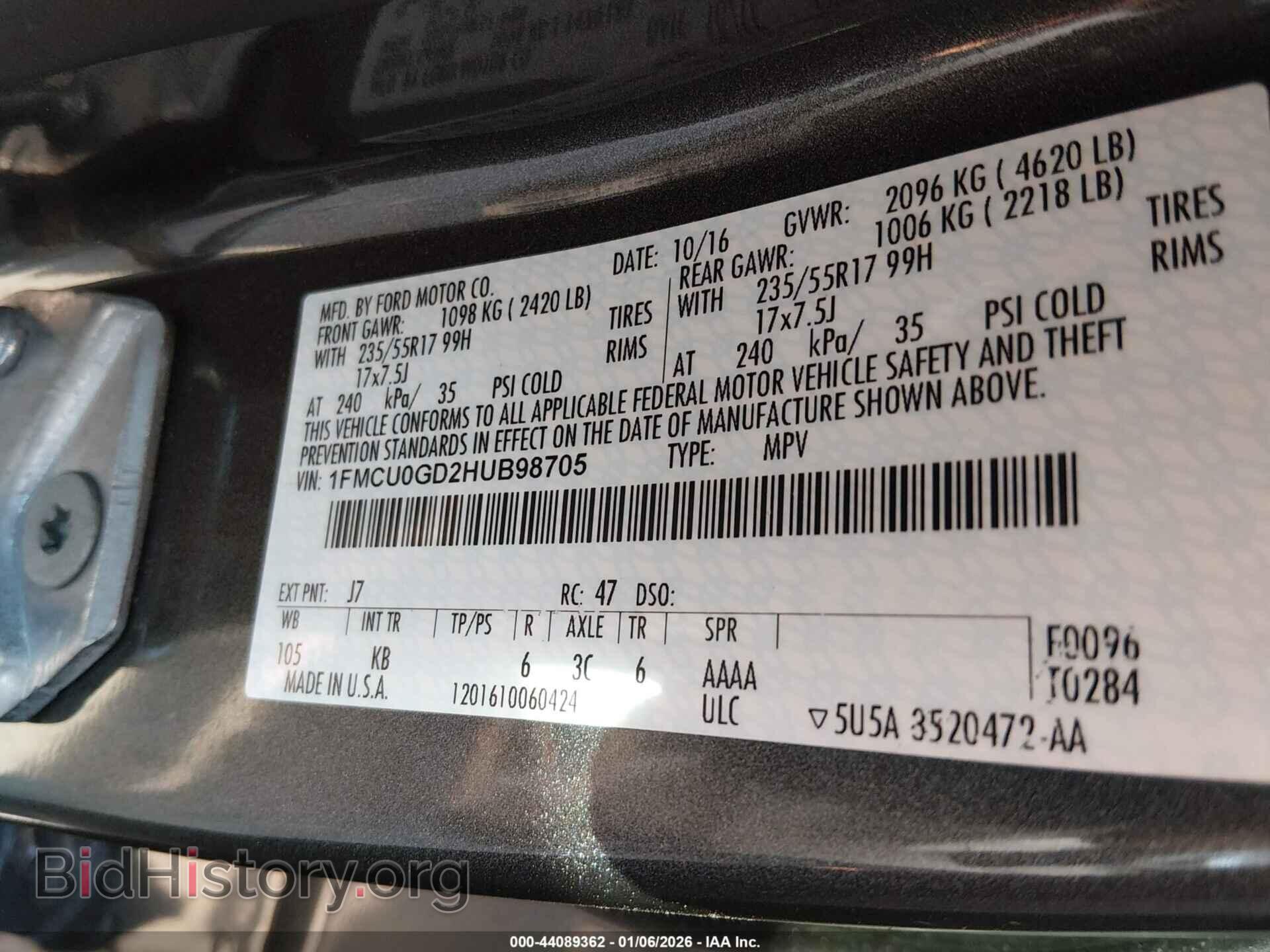 2017 FORD ESCAPE - VIN: 1FMCU0GD2HUB98705 - Фото 9