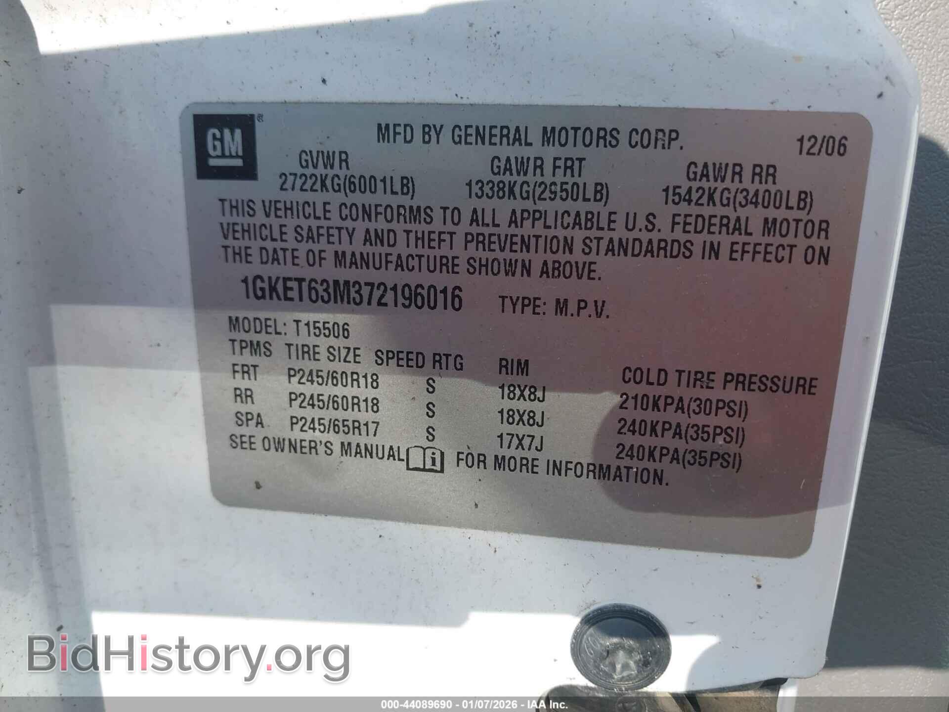 2007 GMC ENVOY - VIN: 1GKET63M372196016 - Фото 9
