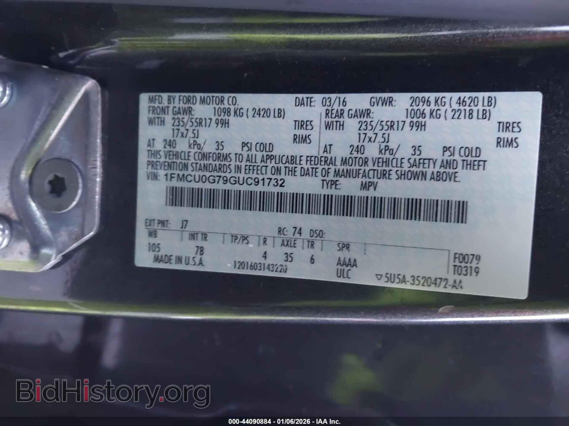 2016 FORD ESCAPE - VIN: 1FMCU0G79GUC91732 - Фото 9