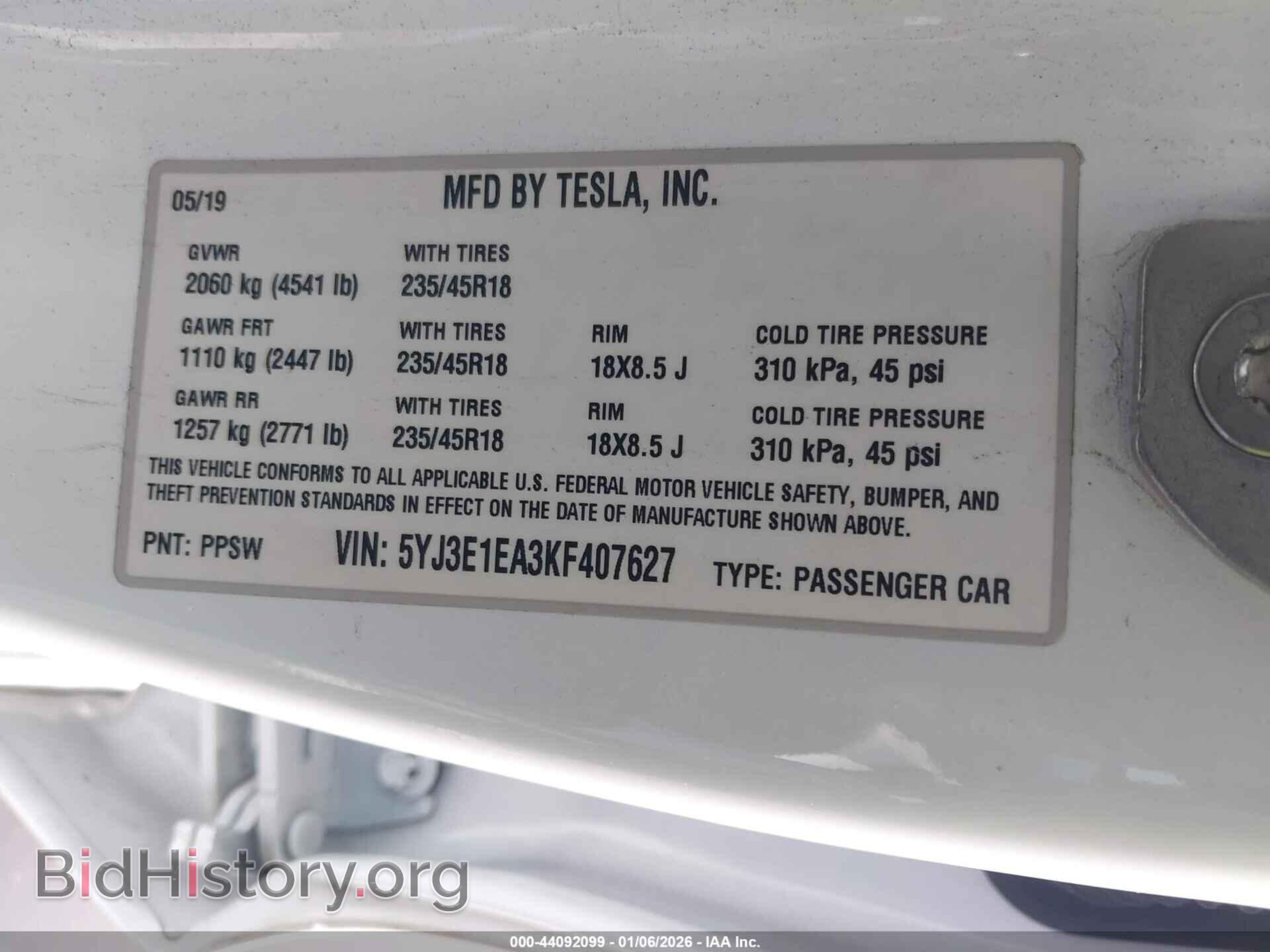 2019 TESLA MODEL 3 - VIN: 5YJ3E1EA3KF407627 - Photo 9