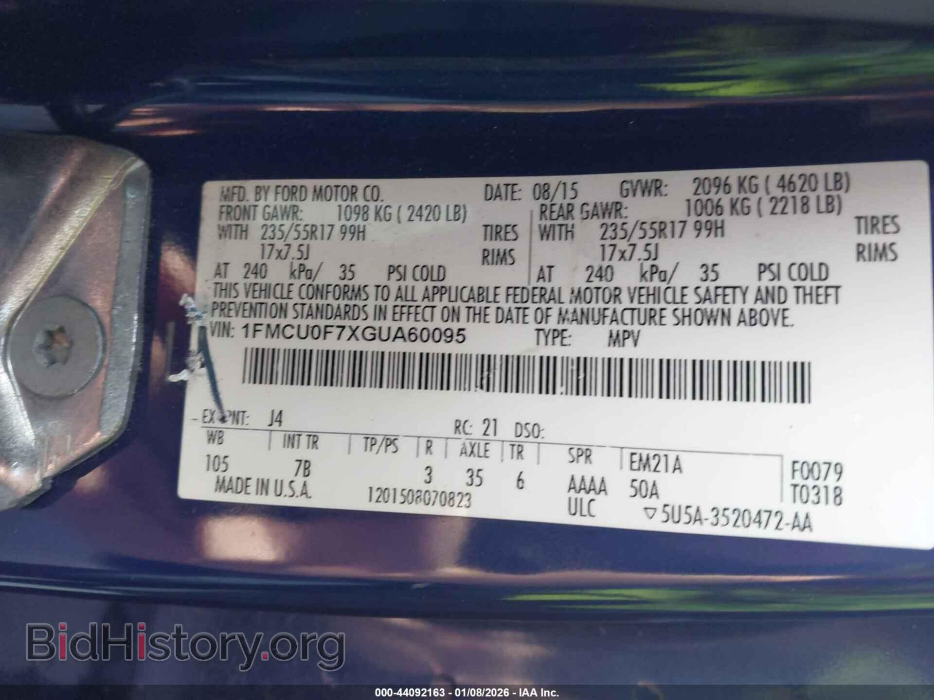 2016 FORD ESCAPE - VIN: 1FMCU0F7XGUA60095 - Фото 9