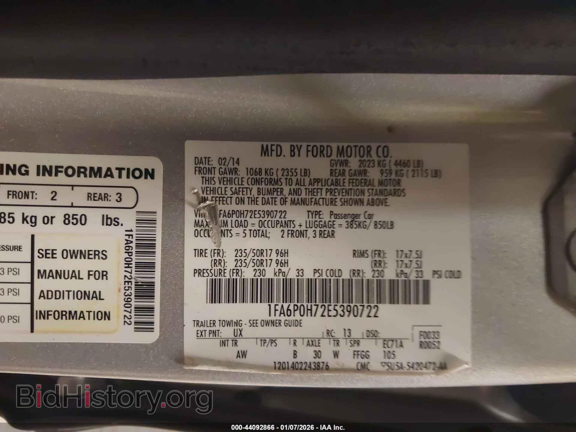 2014 FORD FUSION - VIN: 1FA6P0H72E5390722 - Фото 9