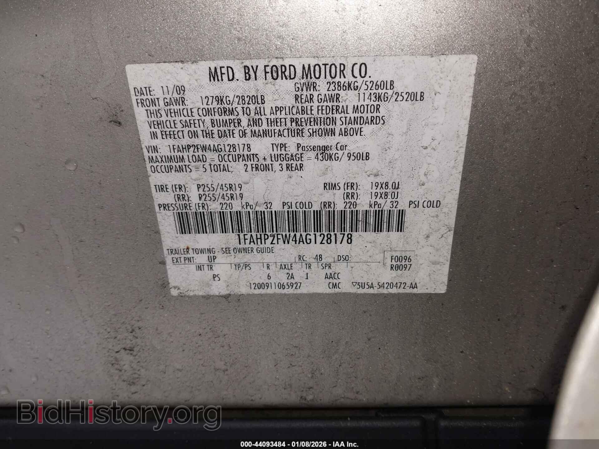 2010 FORD TAURUS - VIN: 1FAHP2FW4AG128178 - Фото 9