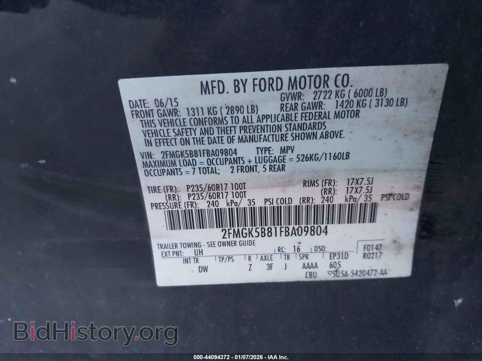 2015 FORD FLEX - VIN: 2FMGK5B81FBA09804 - Photo 9