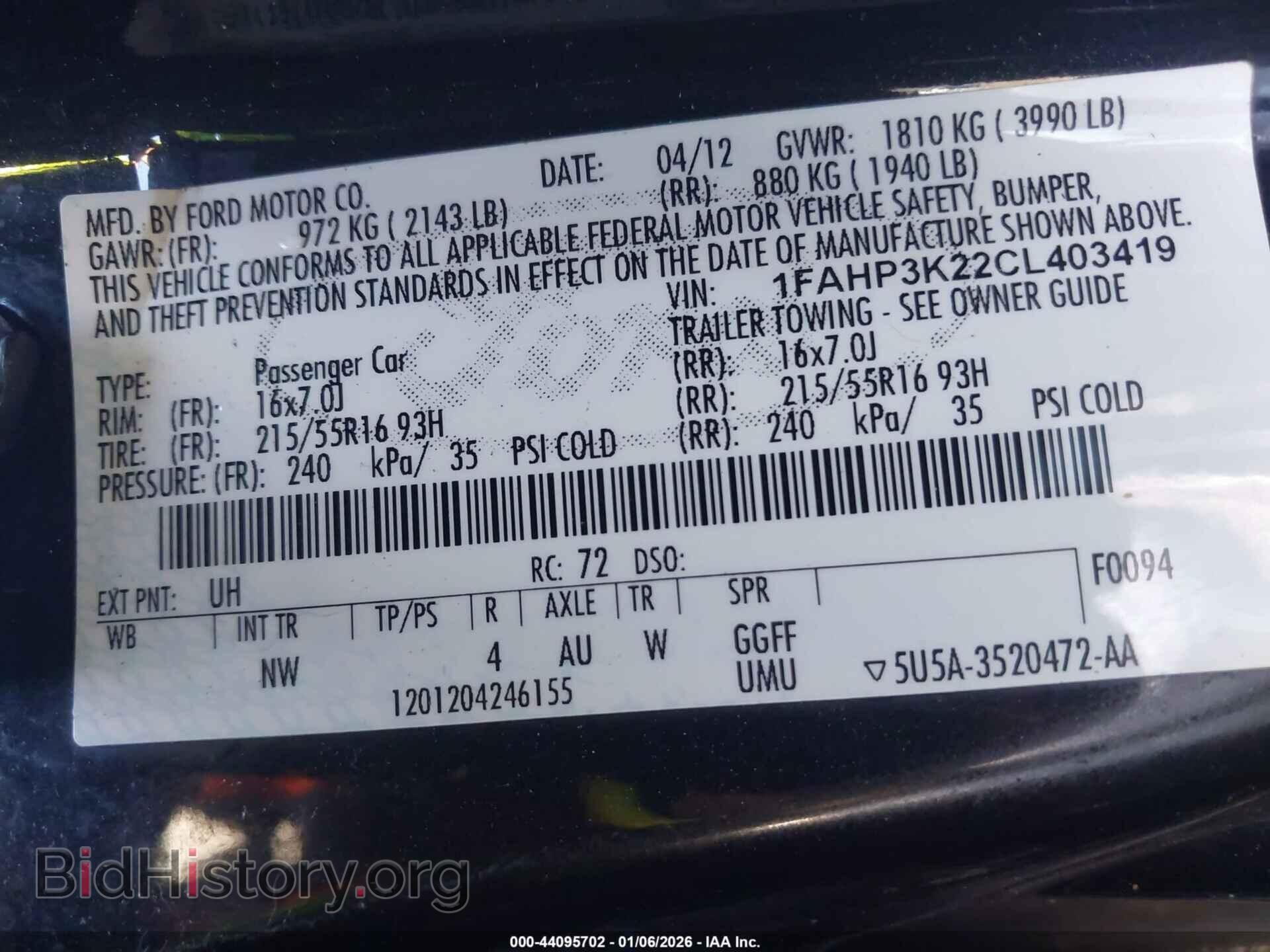 2012 FORD FOCUS - VIN: 1FAHP3K22CL403419 - Фото 9