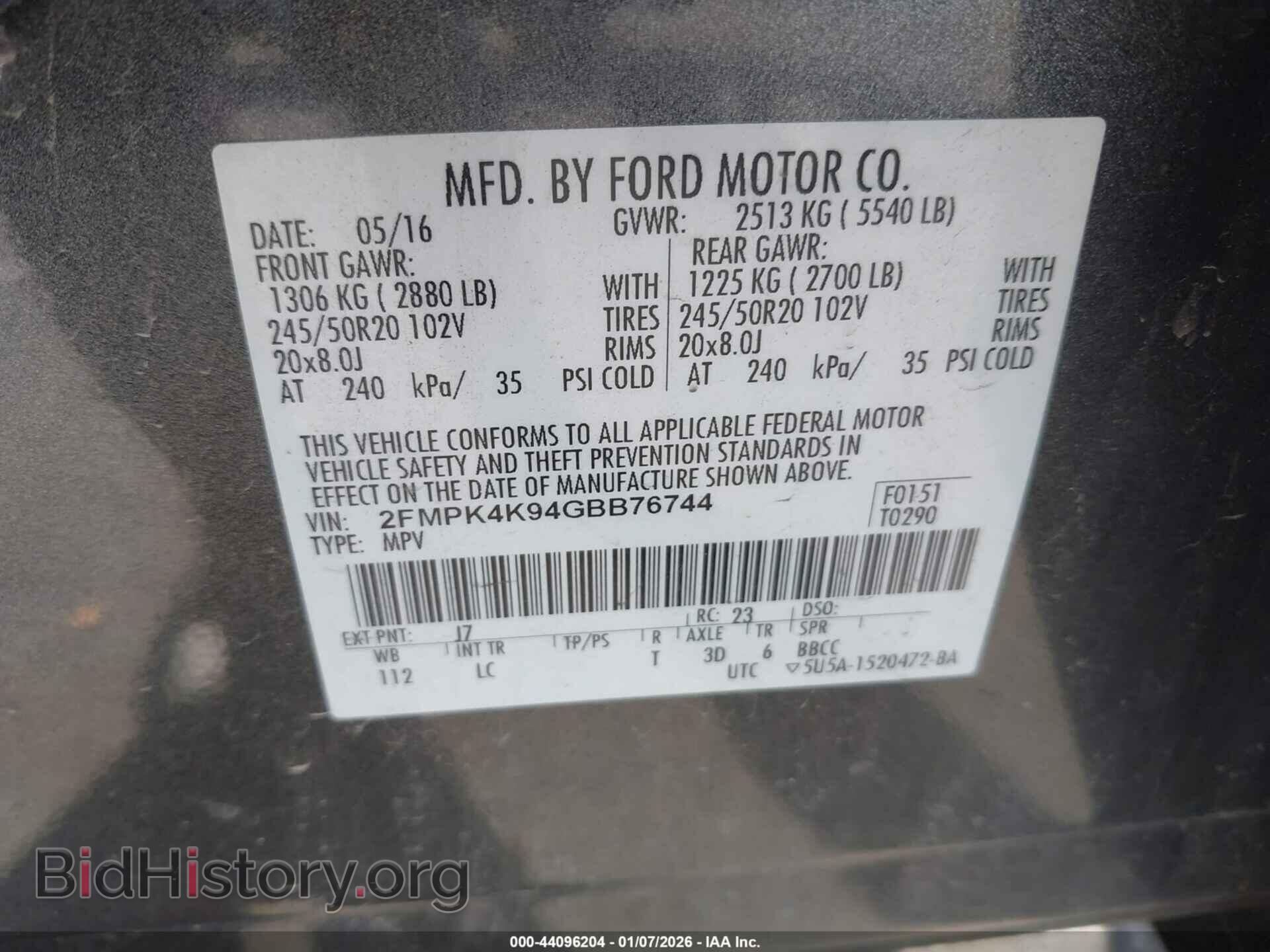 2016 FORD EDGE - VIN: 2FMPK4K94GBB76744 - Photo 9