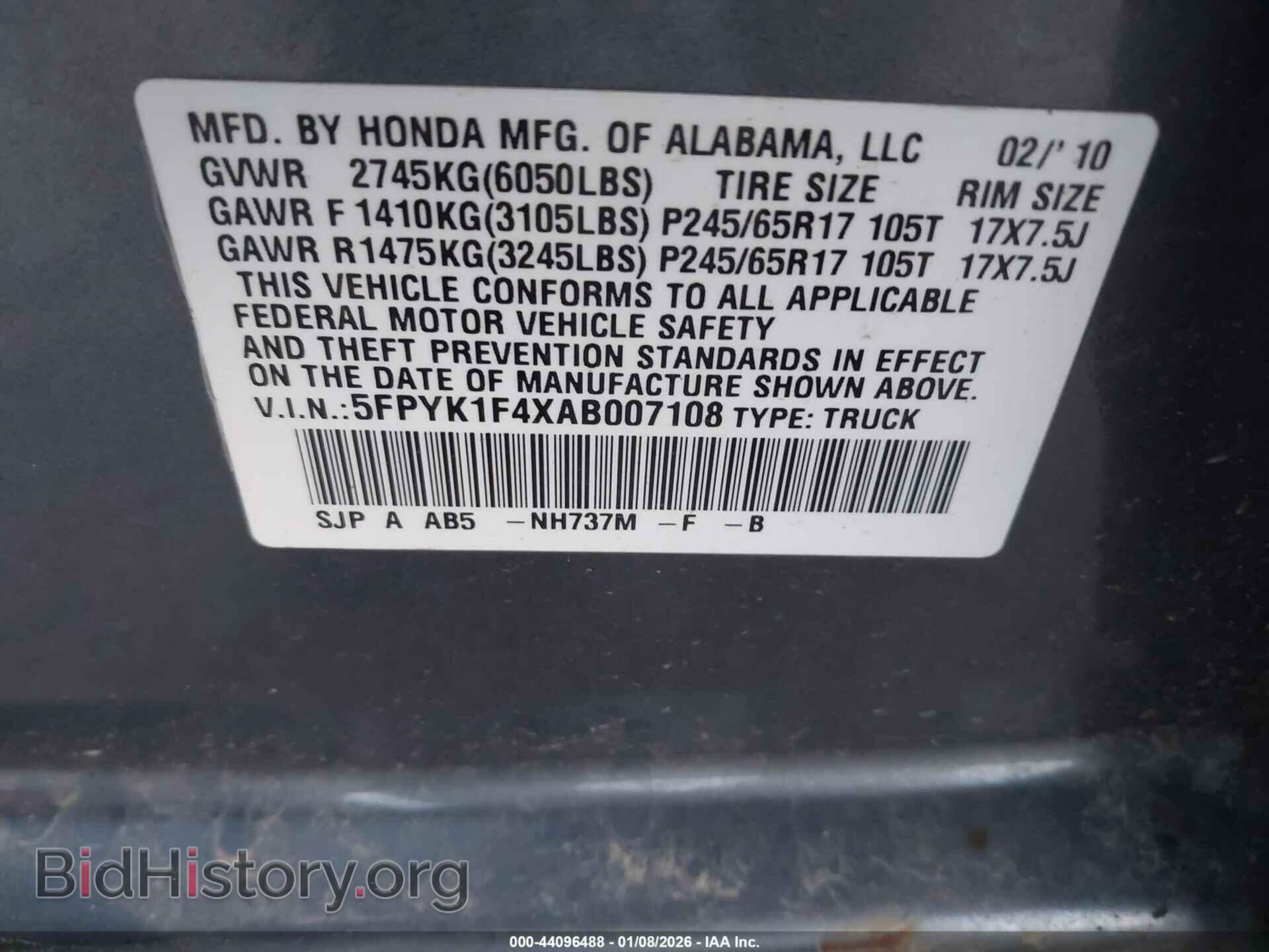 2010 HONDA RIDGELINE - VIN: 5FPYK1F4XAB007108 - Фото 9