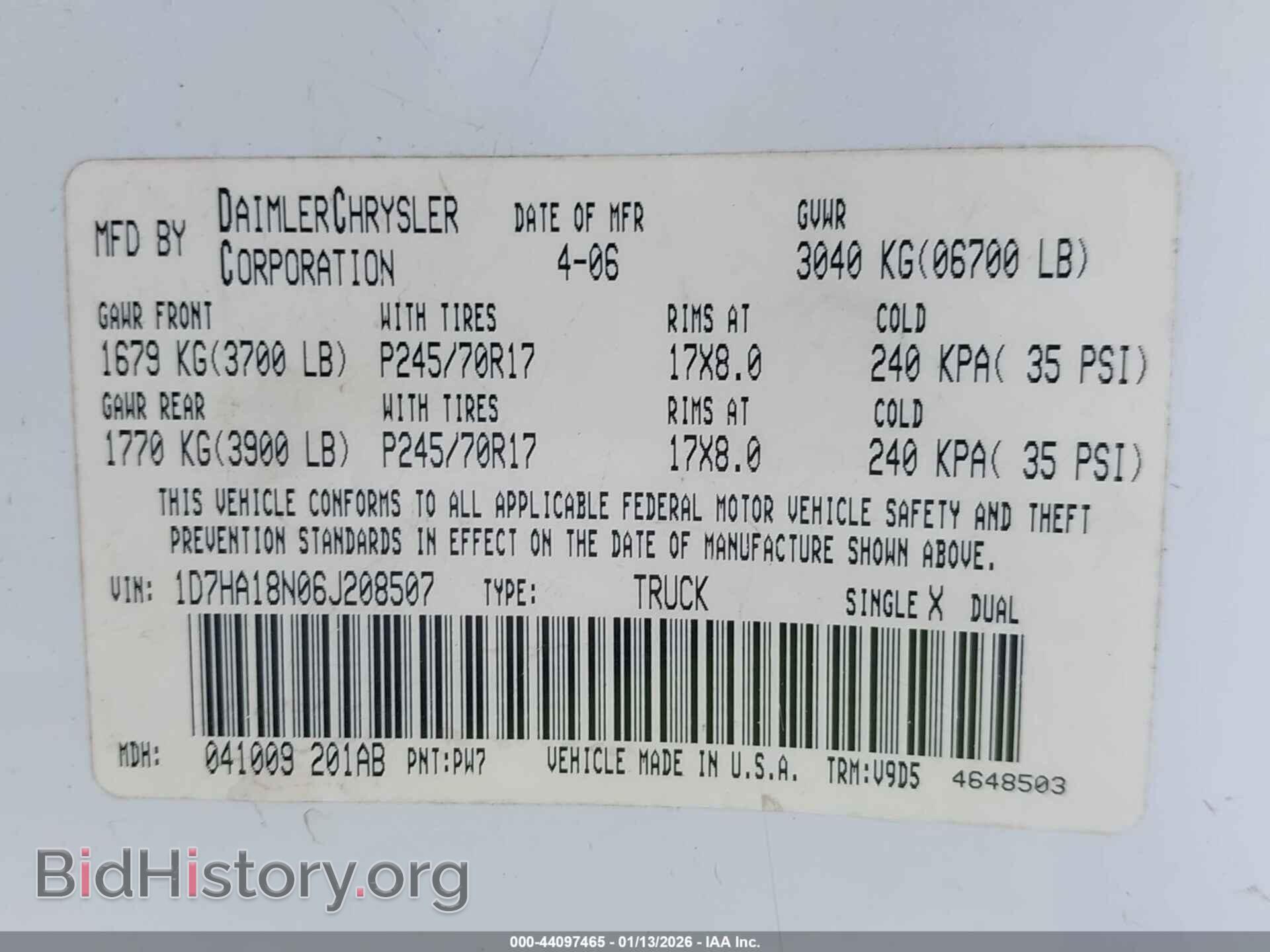 2006 DODGE RAM 1500 - VIN: 1D7HA18N06J208507 - Фото 9
