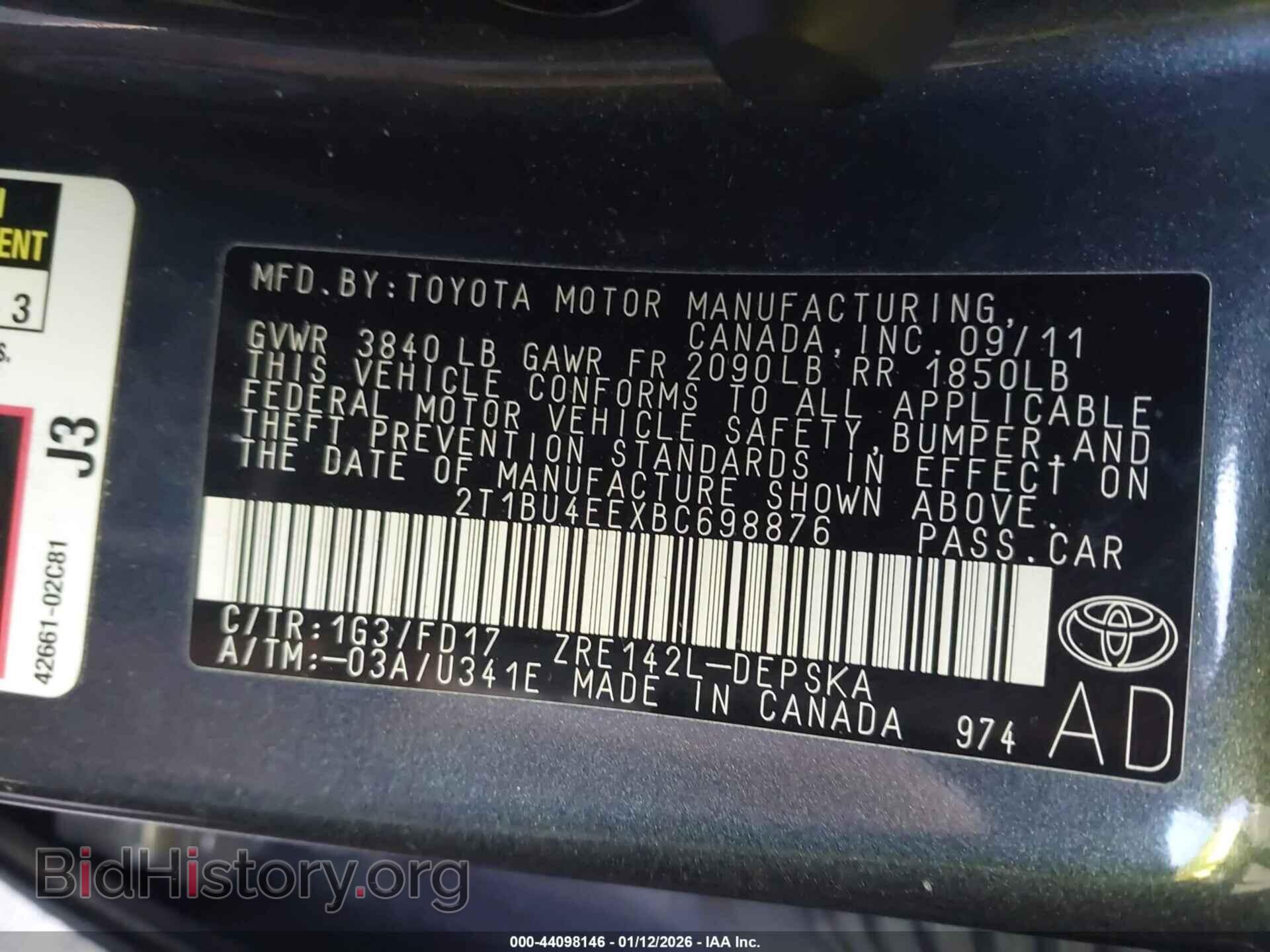 2011 TOYOTA COROLLA - VIN: 2T1BU4EEXBC698876 - Фото 9