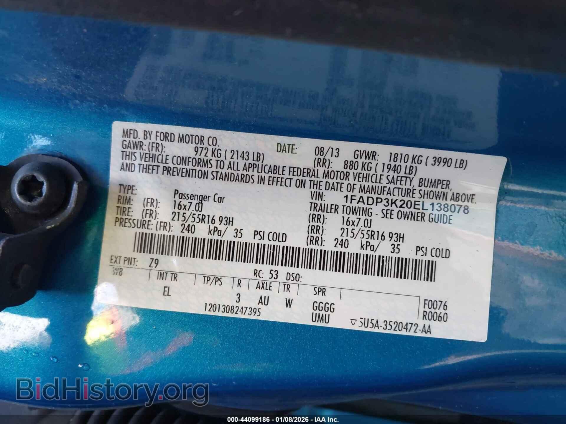2014 FORD FOCUS - VIN: 1FADP3K20EL138078 - Фото 9