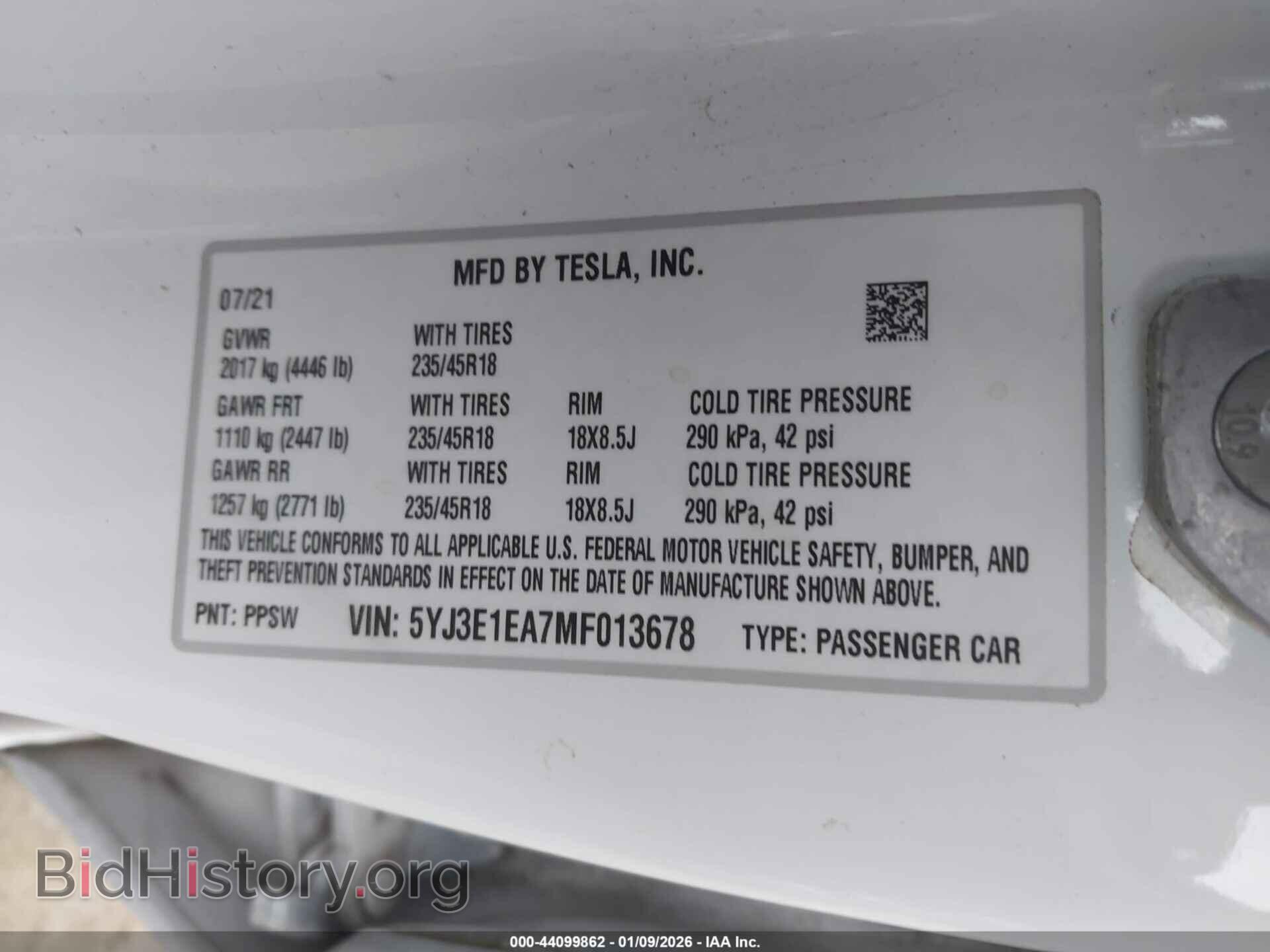 2021 TESLA MODEL 3 - VIN: 5YJ3E1EA7MF013678 - Фото 9