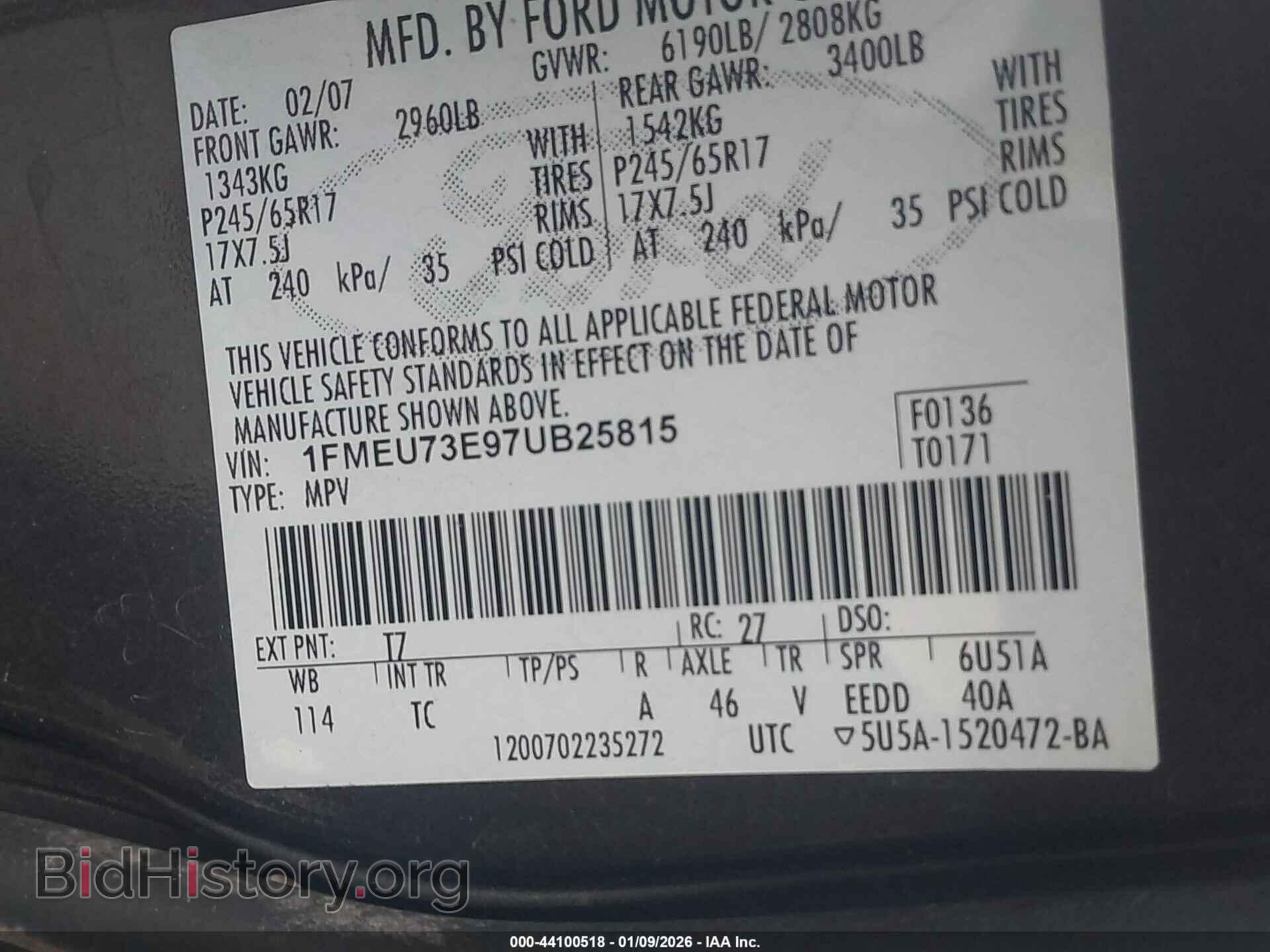 2007 FORD EXPLORER - VIN: 1FMEU73E97UB25815 - Photo 9