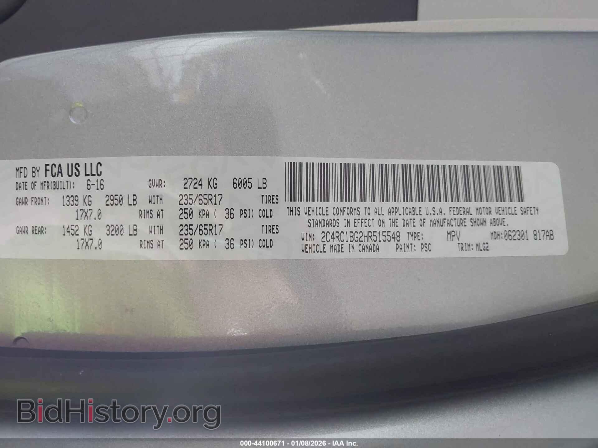 2017 CHRYSLER PACIFICA - VIN: 2C4RC1BG2HR515548 - Фото 9
