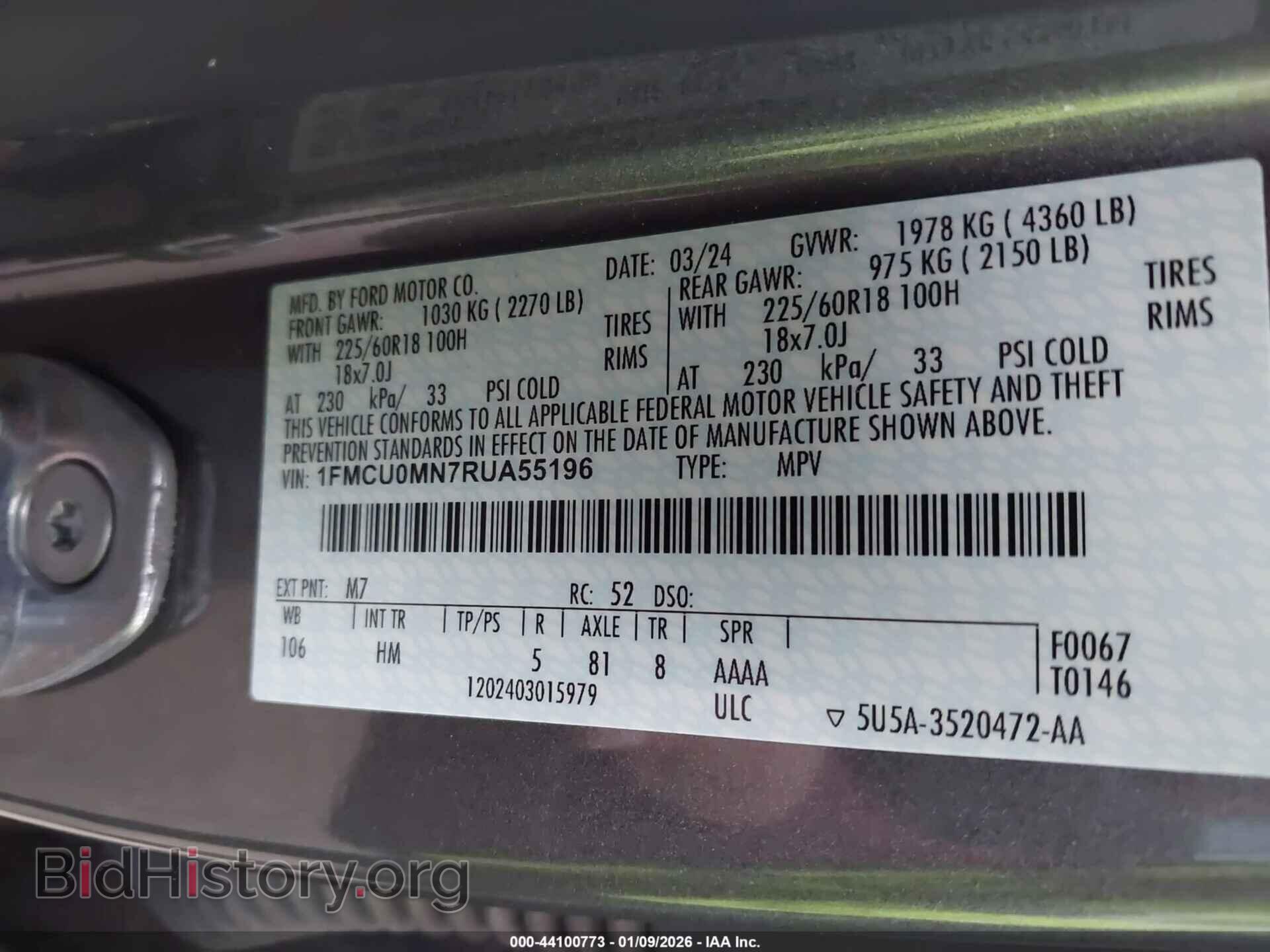 2024 FORD ESCAPE - VIN: 1FMCU0MN7RUA55196 - Фото 9
