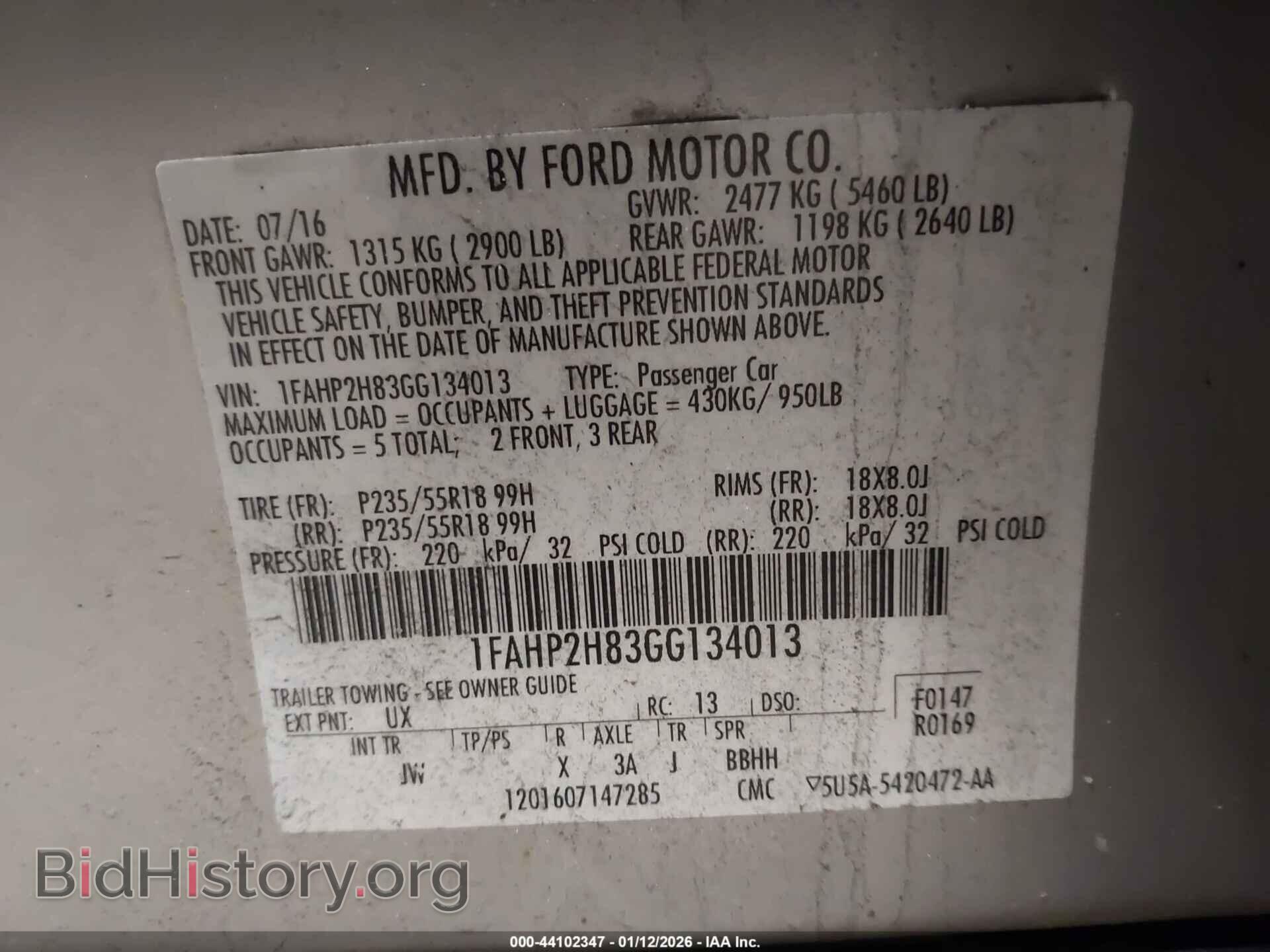 2016 FORD TAURUS - VIN: 1FAHP2H83GG134013 - Фото 9