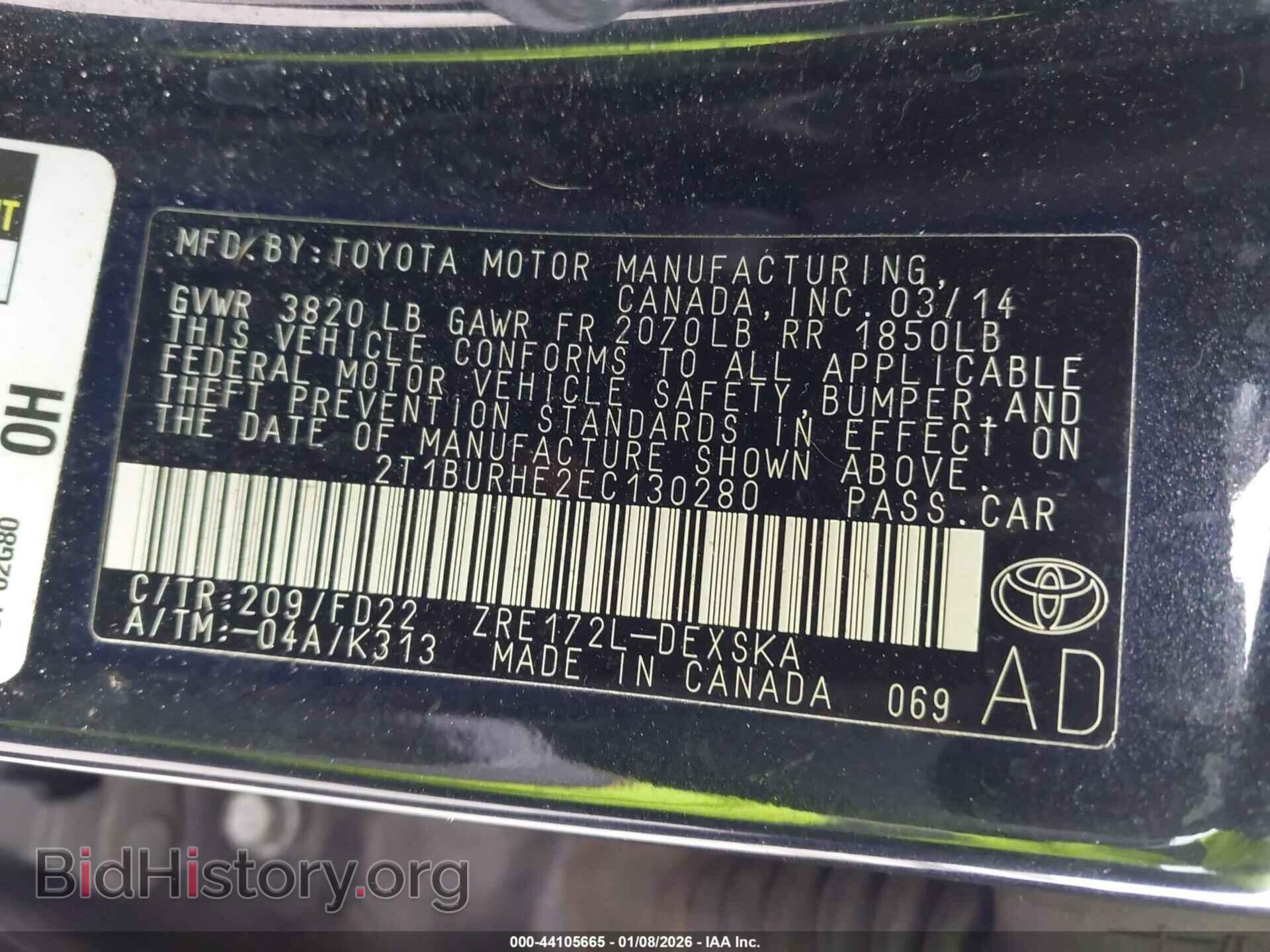 2014 TOYOTA COROLLA - VIN: 2T1BURHE2EC130280 - Фото 9
