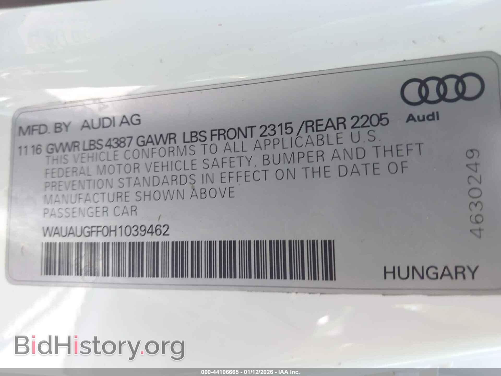 2017 AUDI A3 - VIN: WAUAUGFF0H1039462 - Фото 9