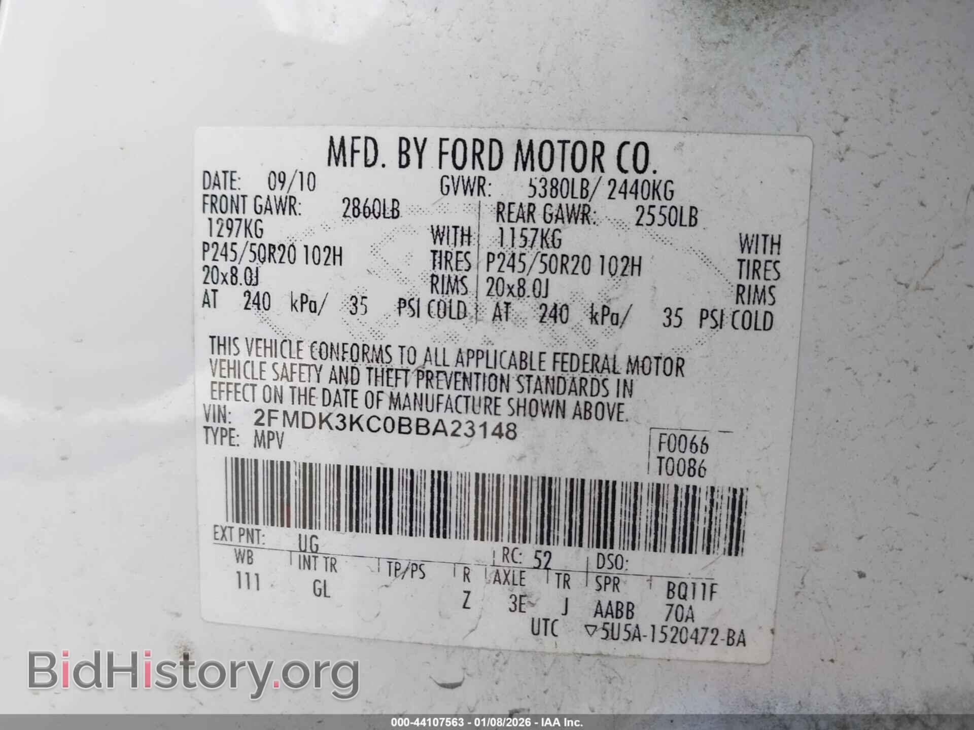 2011 FORD EDGE - VIN: 2FMDK3KC0BBA23148 - Photo 9