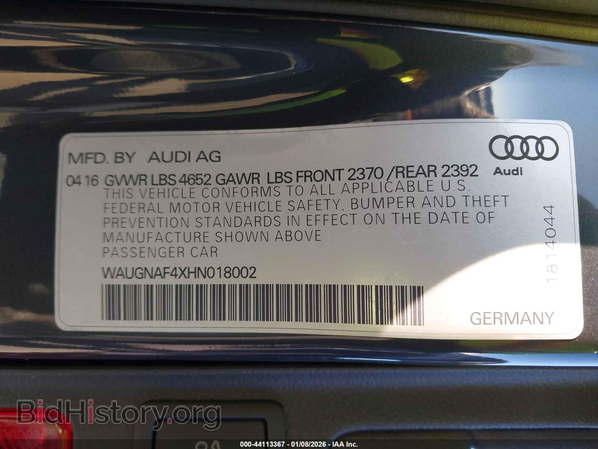 2017 AUDI A4 - VIN: WAUGNAF4XHN018002 - Фото 9