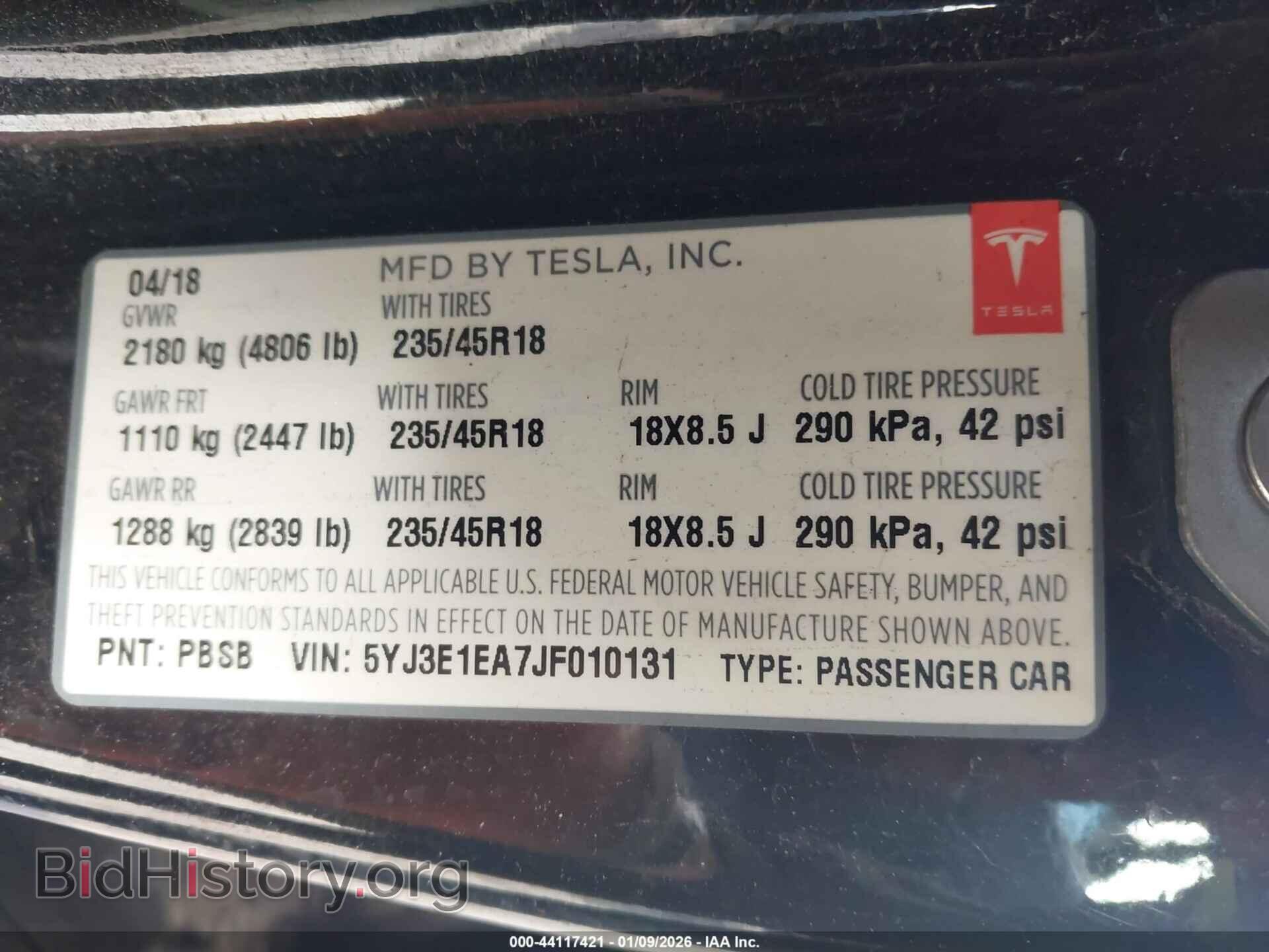 2018 TESLA MODEL 3 - VIN: 5YJ3E1EA7JF010131 - Фото 9