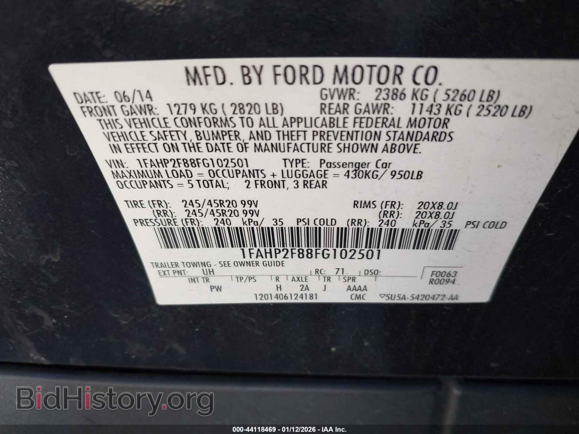 2015 FORD TAURUS - VIN: 1FAHP2F88FG102501 - Фото 9