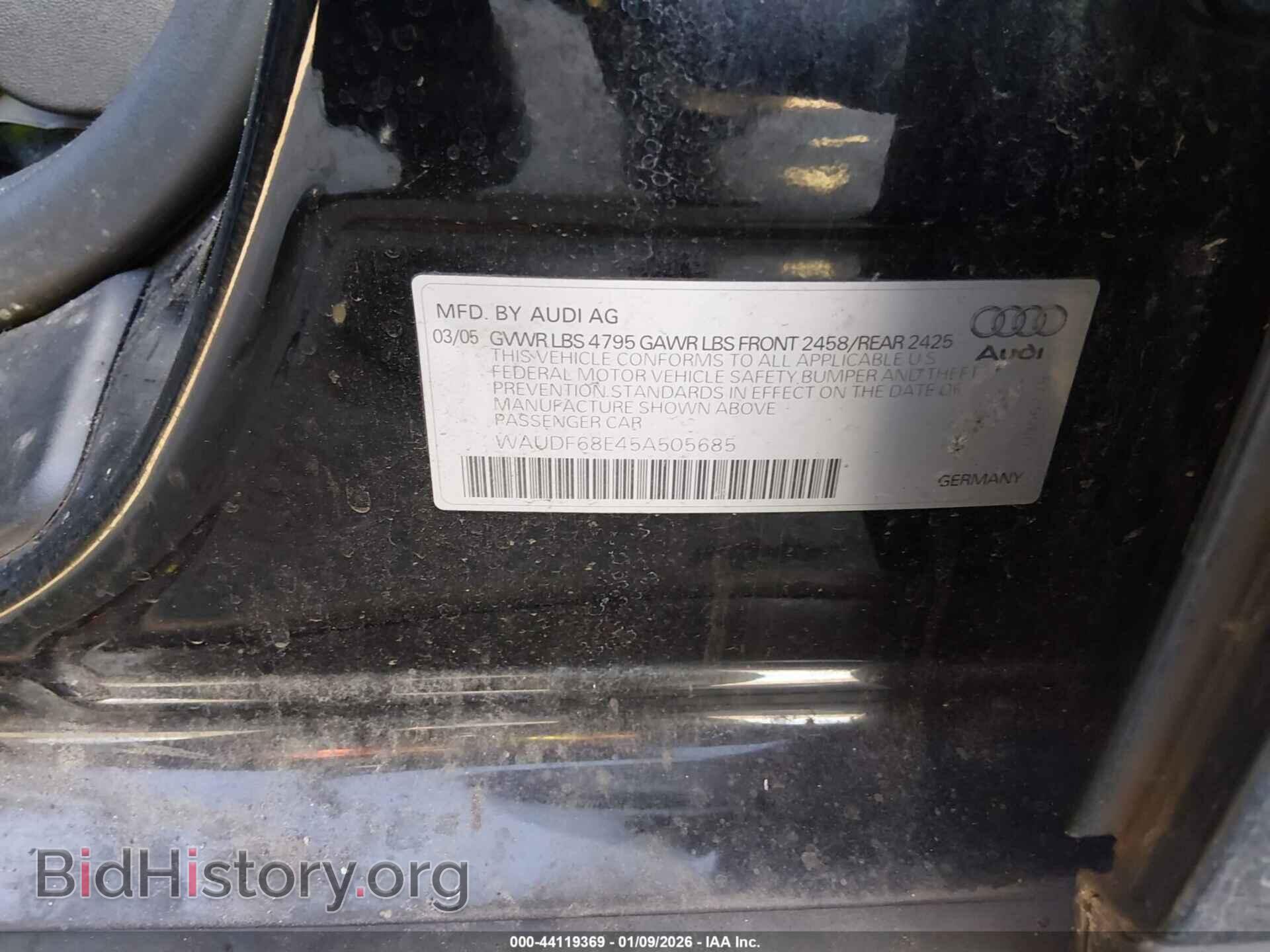 2005 AUDI A4 - VIN: WAUDF68E45A505685 - Фото 9