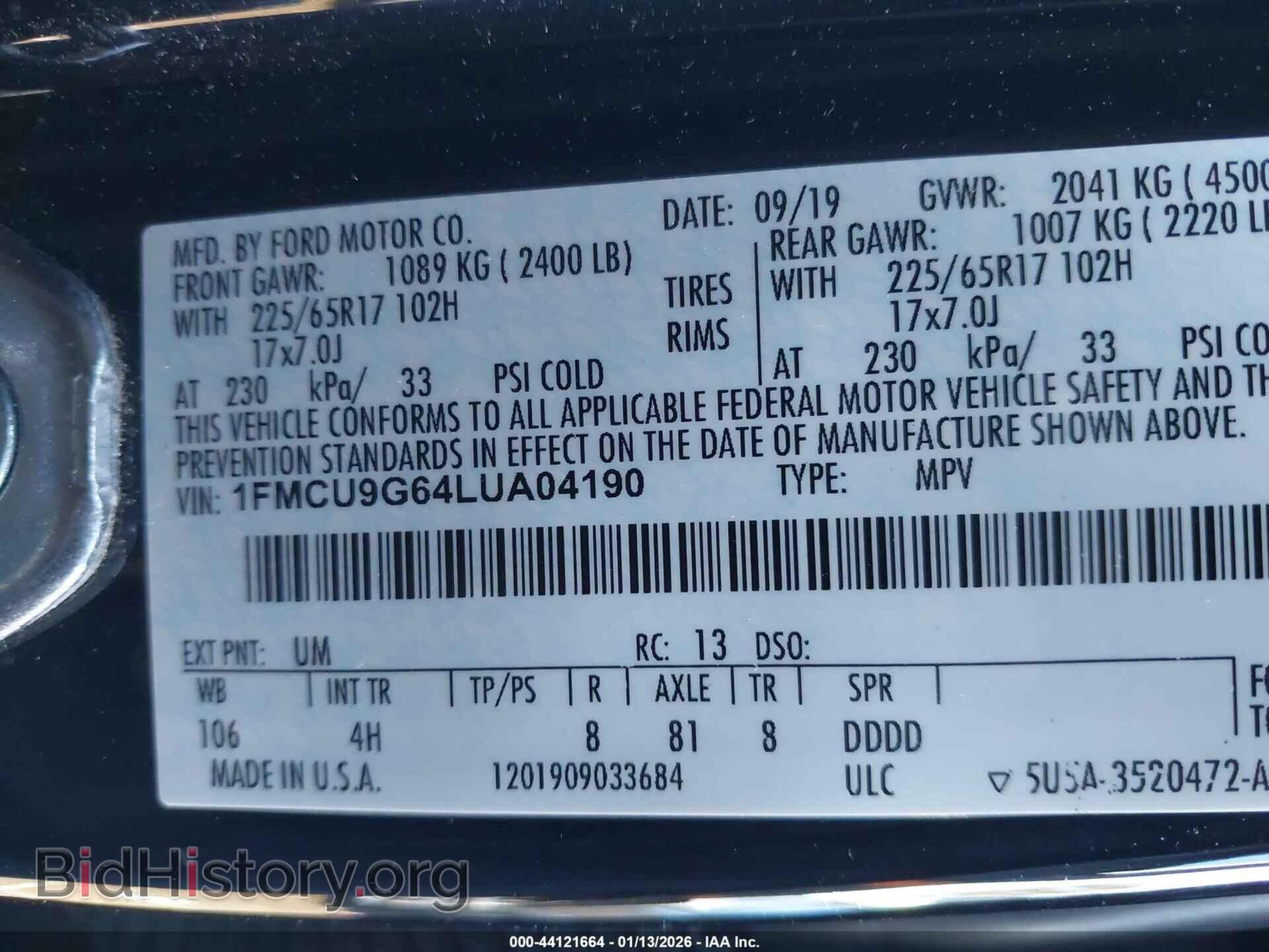 2020 FORD ESCAPE - VIN: 1FMCU9G64LUA04190 - Photo 9