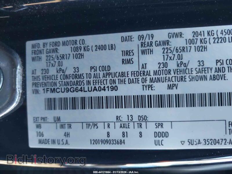 2020 Ford ESCAPE (VIN 1FMCU9G64LUA04190) — фото 9 из 16