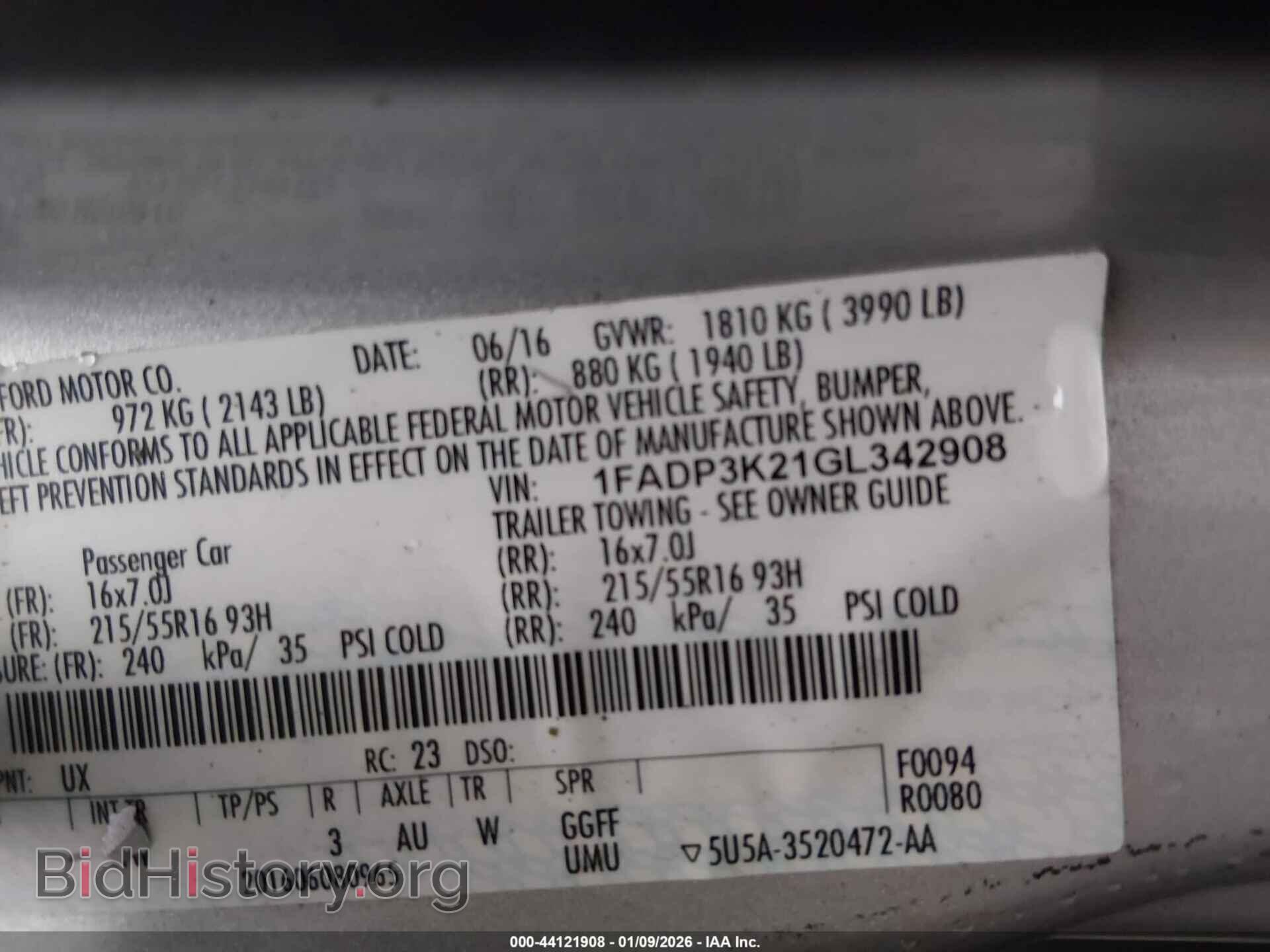2016 FORD FOCUS - VIN: 1FADP3K21GL342908 - Фото 9