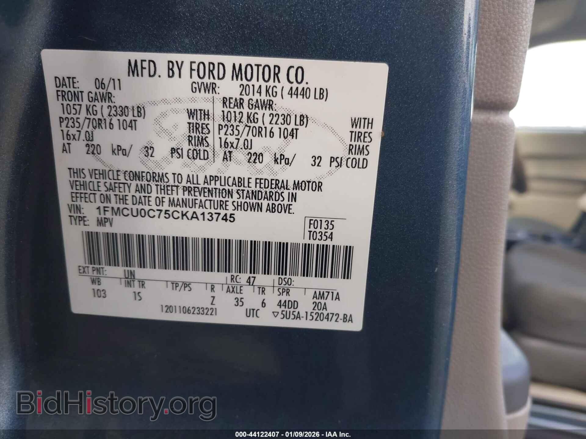 2012 FORD ESCAPE - VIN: 1FMCU0C75CKA13745 - Фото 9