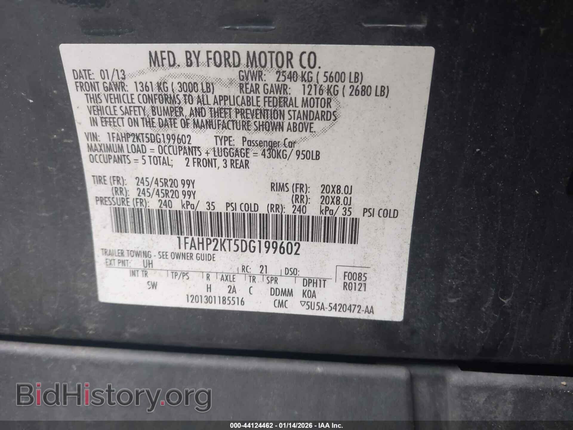 2013 FORD TAURUS - VIN: 1FAHP2KT5DG199602 - Photo 9